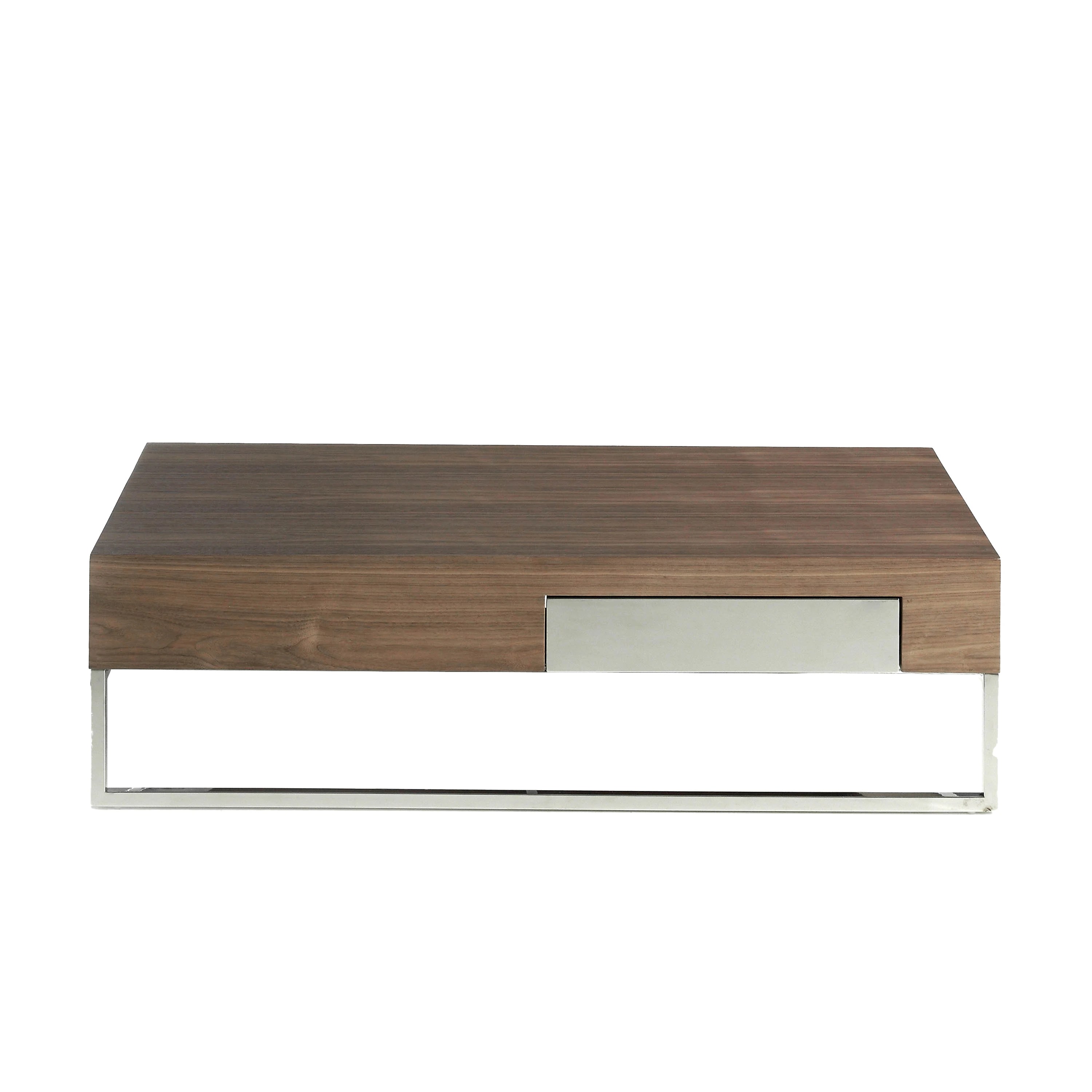 Table basse rectangulaire en noyer et acier chromé