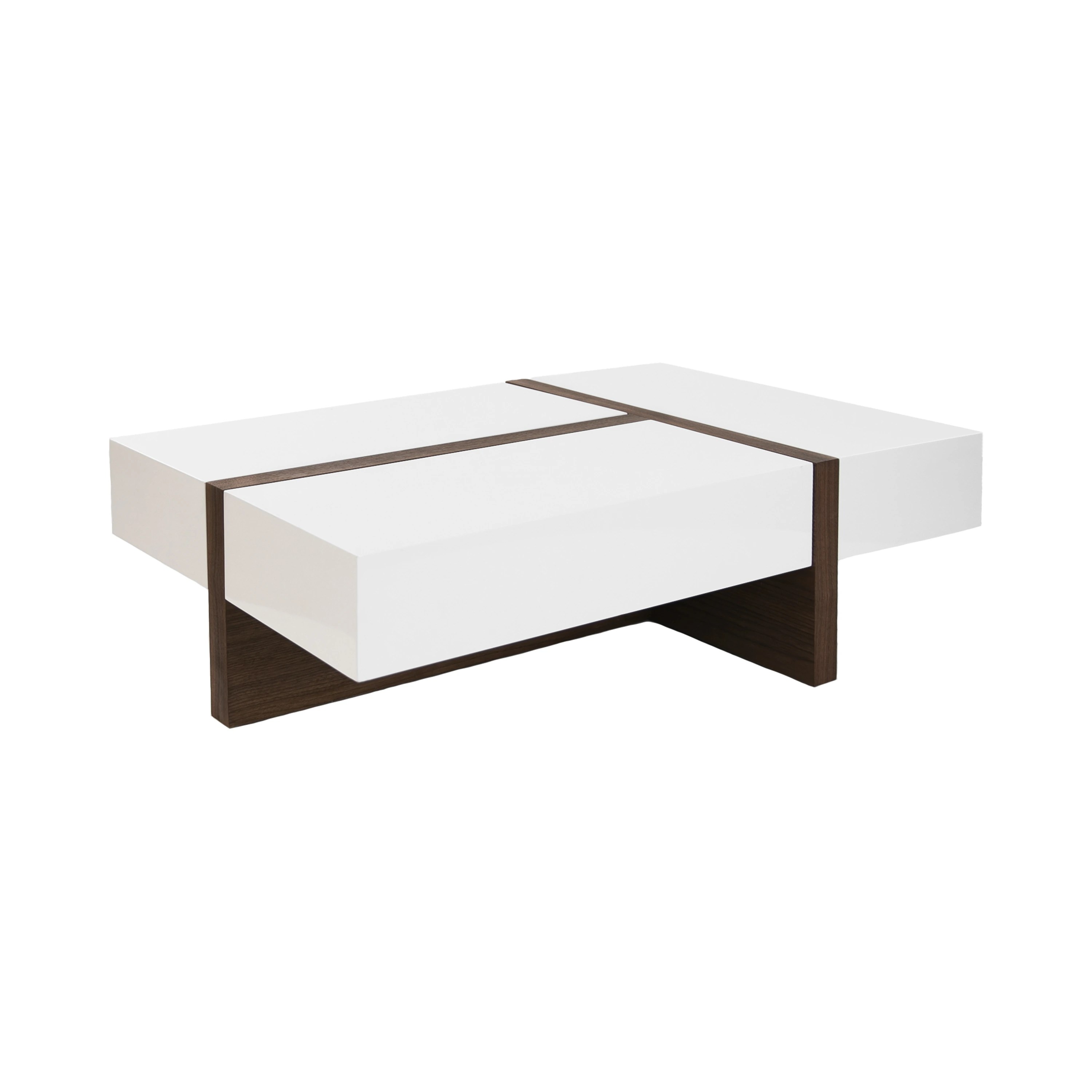 Table basse rectangulaire en bois blanc et noyer