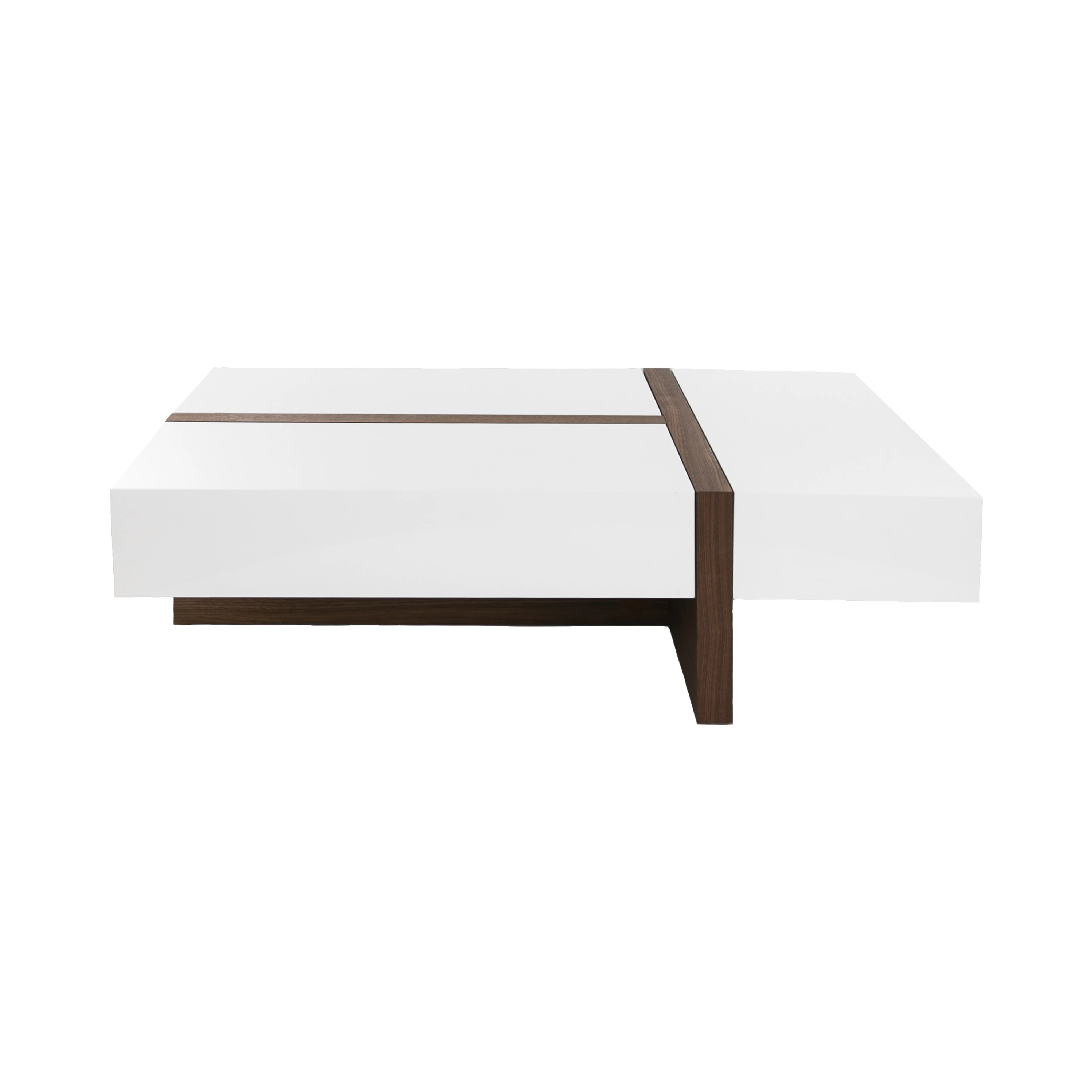 Table basse rectangulaire en bois blanc et noyer