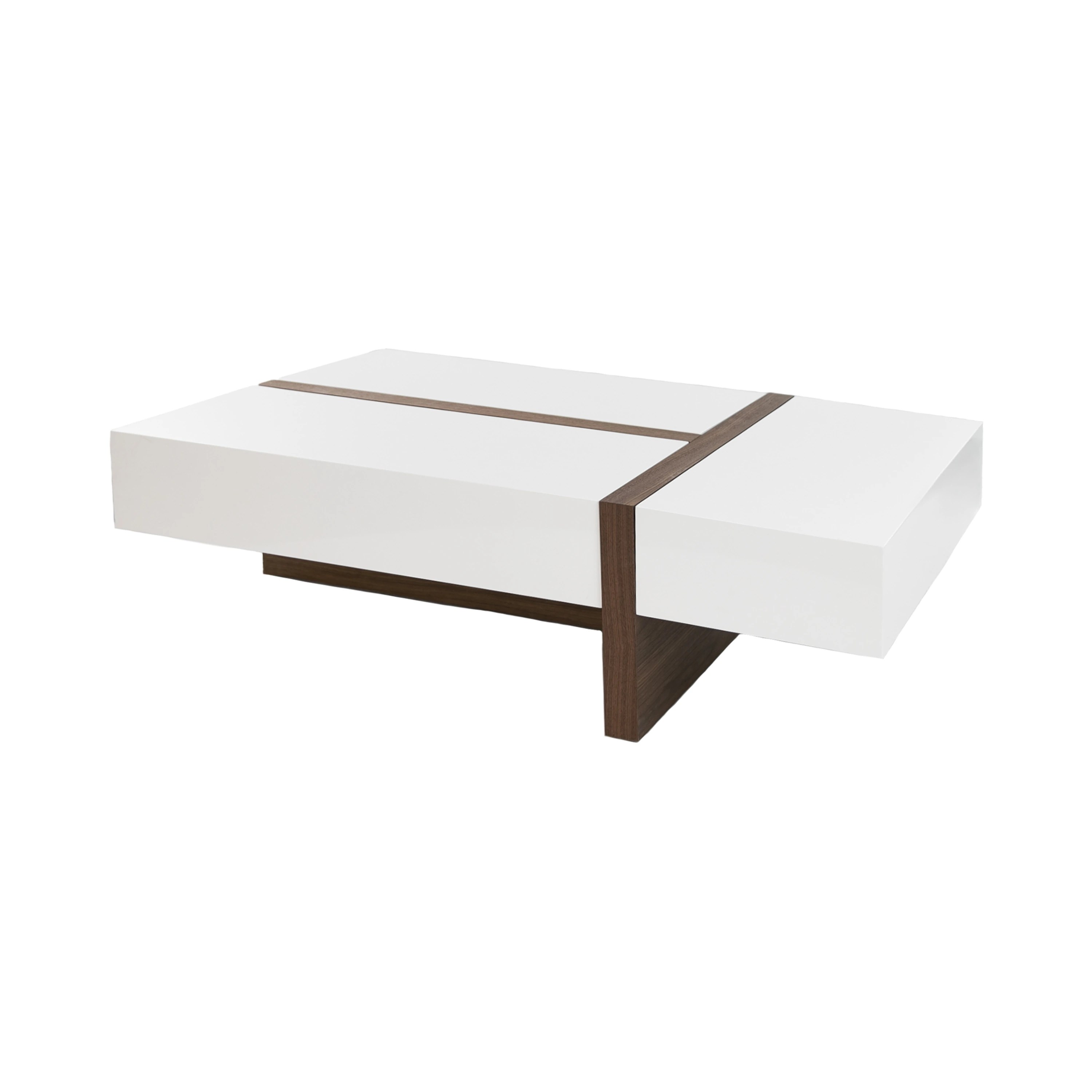Table basse rectangulaire en bois blanc et noyer