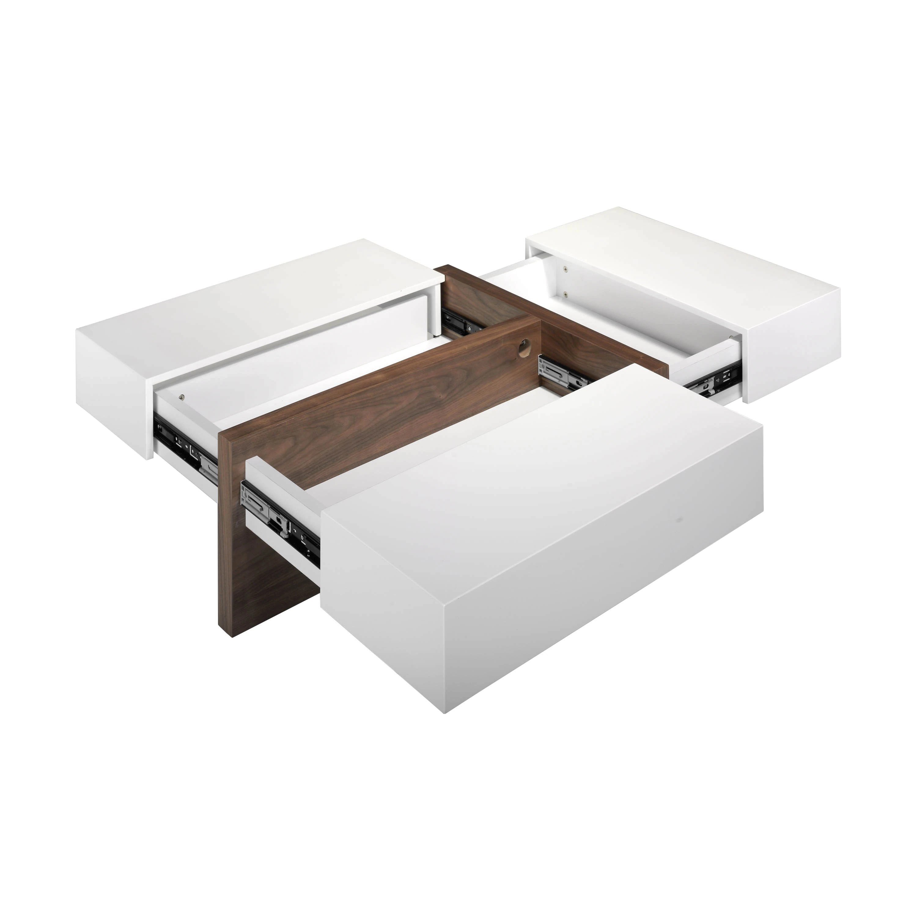 Table basse rectangulaire en bois blanc et noyer