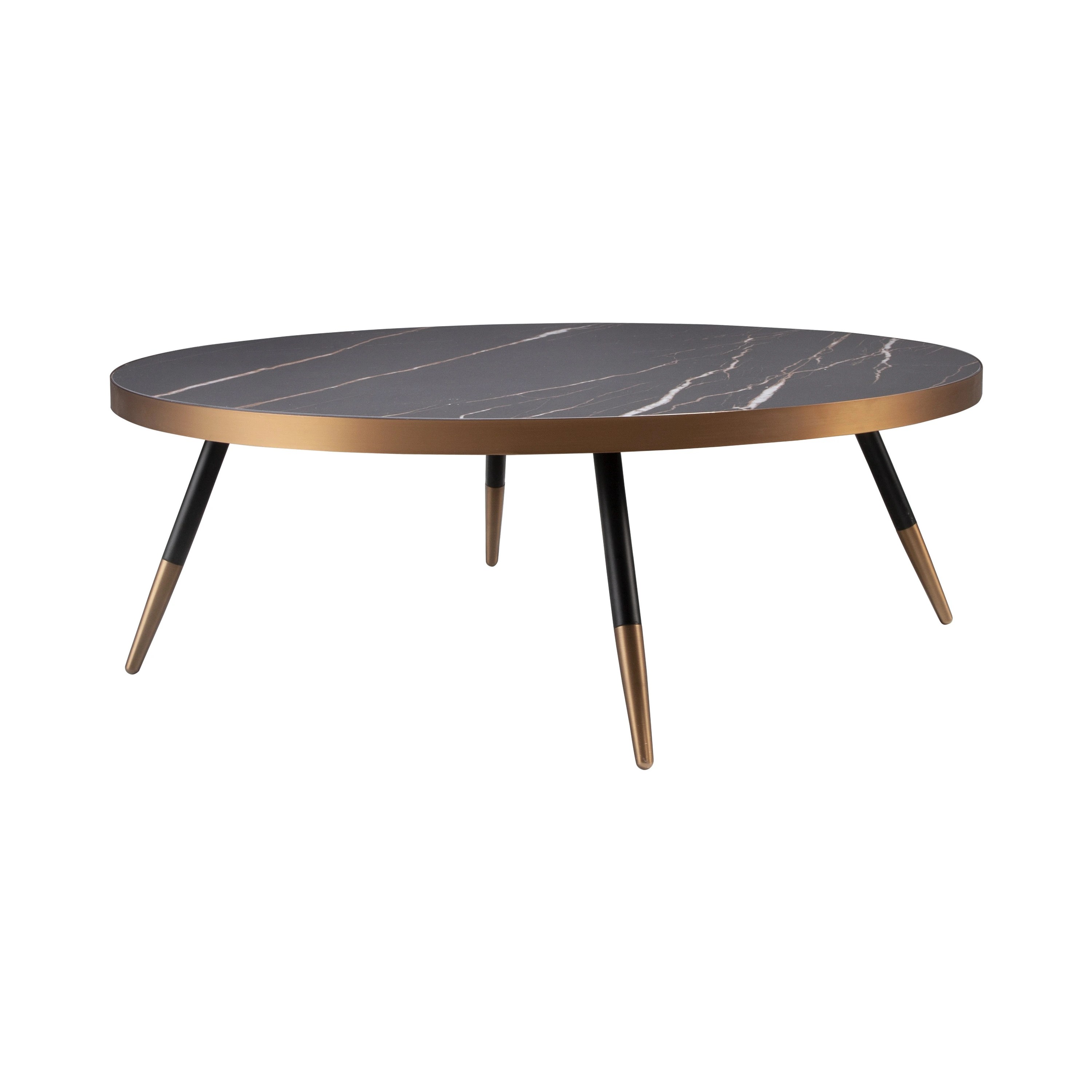 Table basse ronde en marbre de porcelaine et acier noir