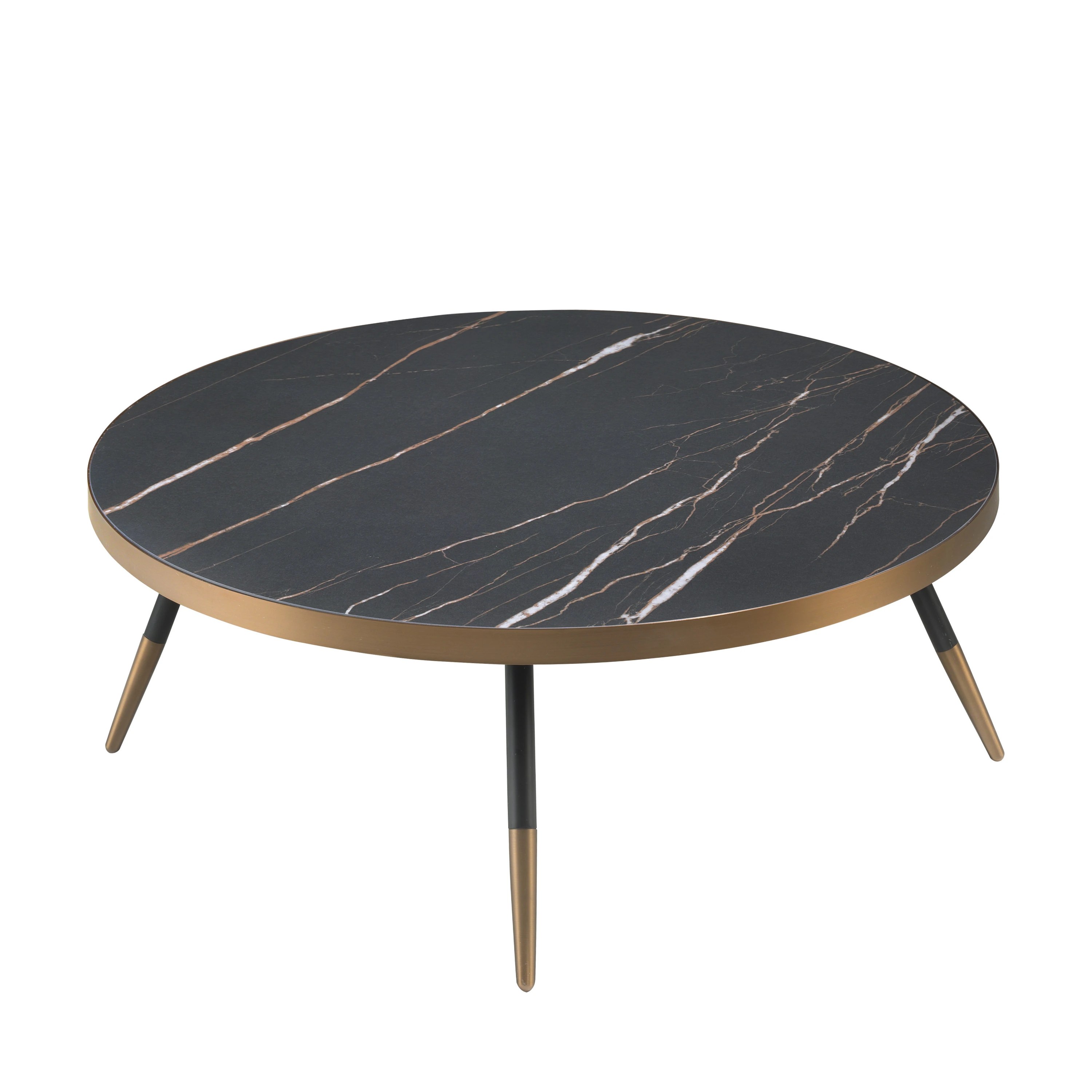 Table basse ronde en marbre de porcelaine et acier noir