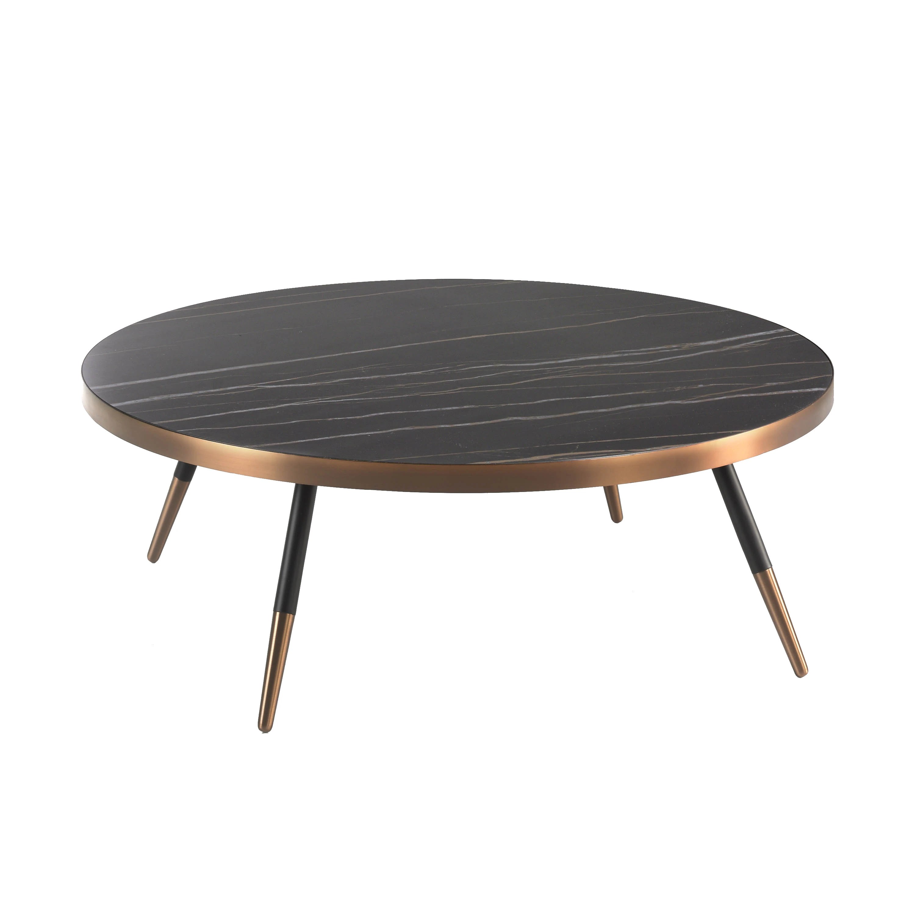 Table basse ronde en marbre de porcelaine et acier noir