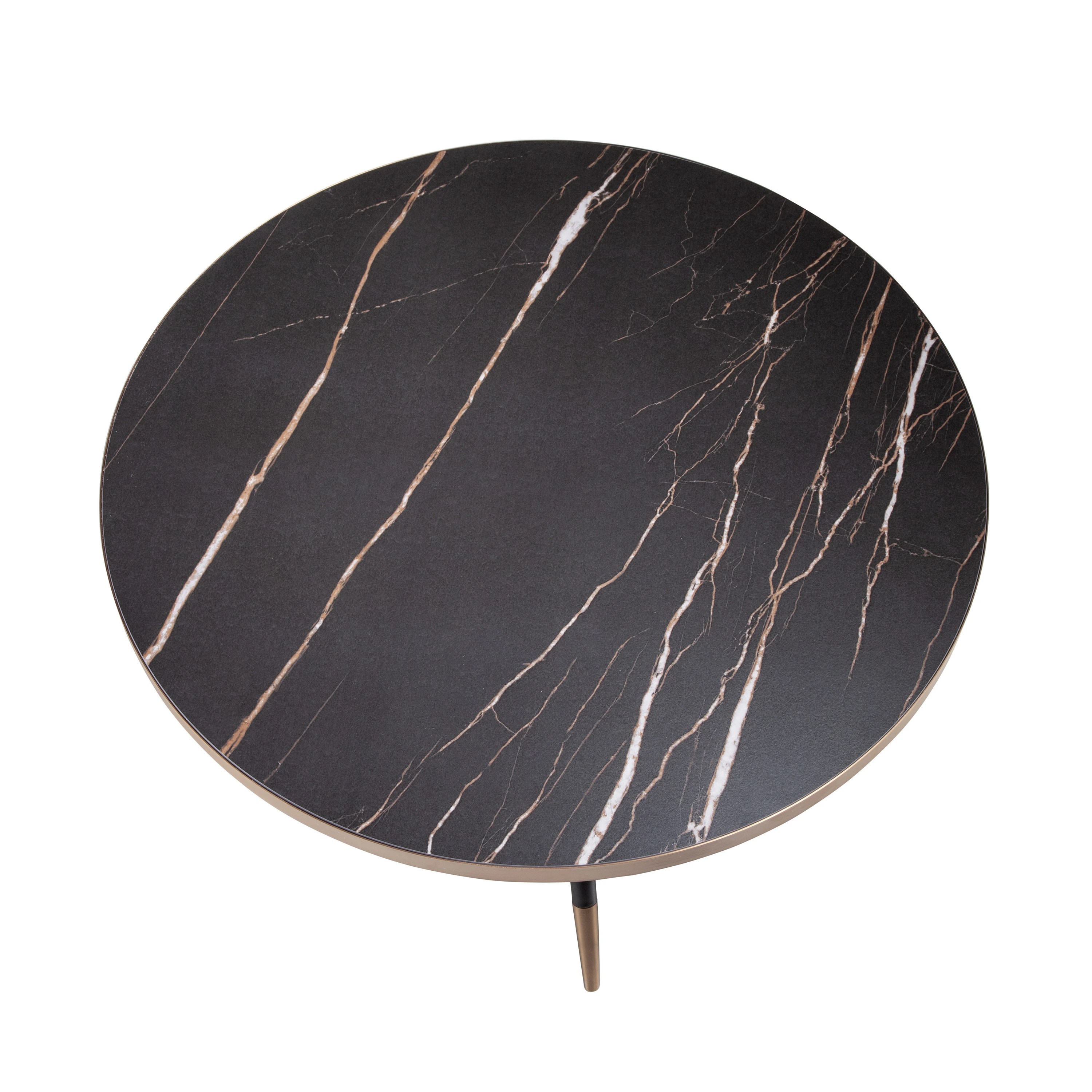 Table basse ronde en marbre de porcelaine et acier noir