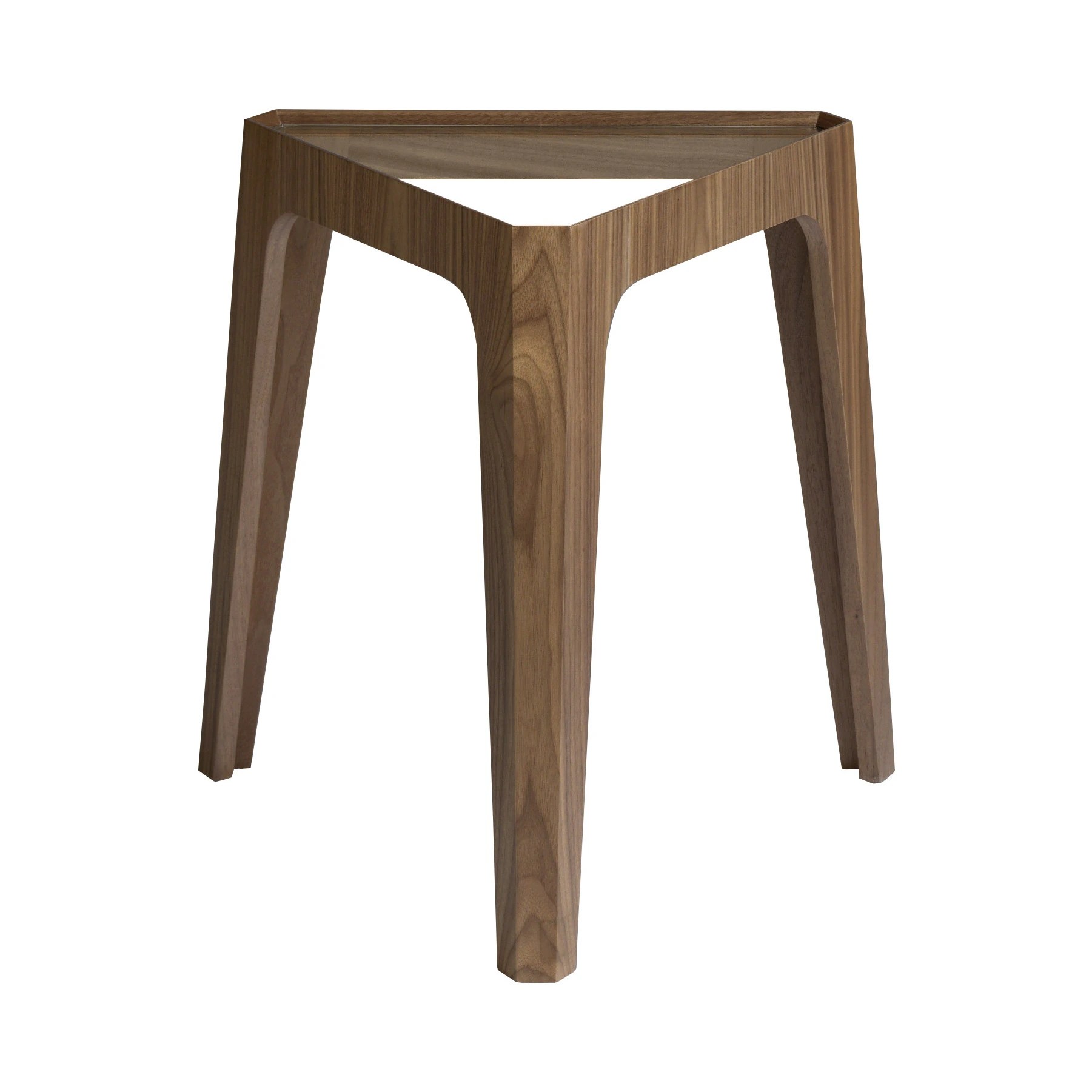 Table d'angle triangulaire en verre trempé et noyer