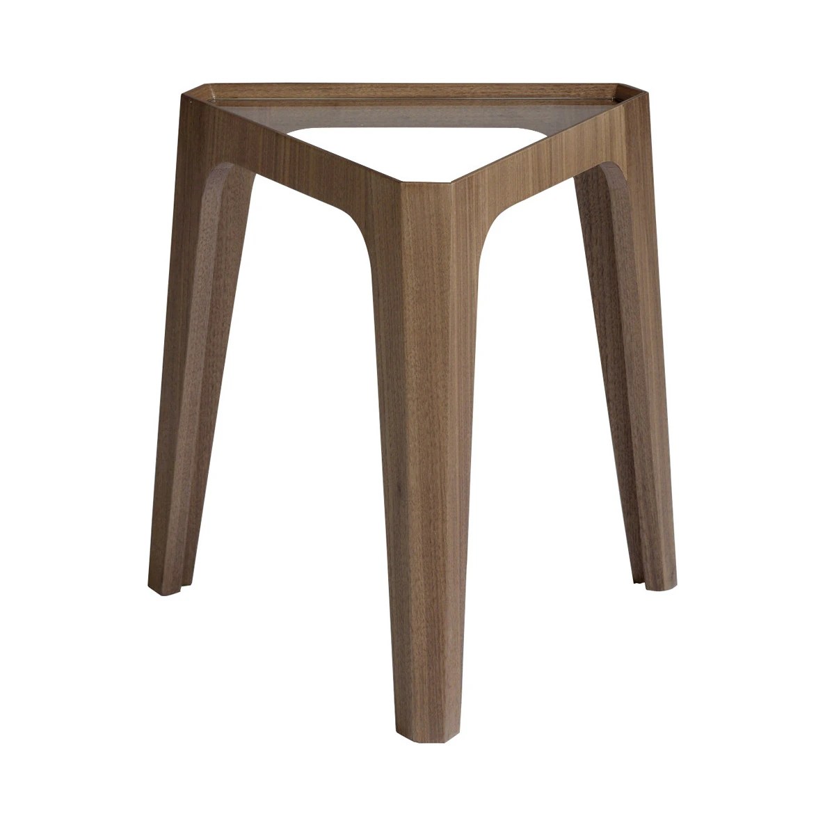 Table d'angle triangulaire en verre trempé et noyer