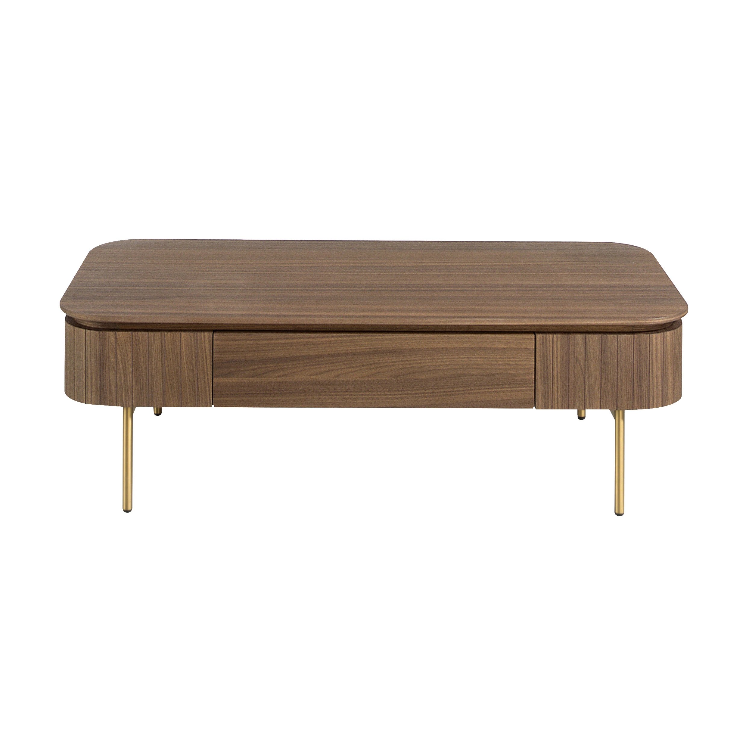 Table basse rectangulaire en noyer et acier poli or