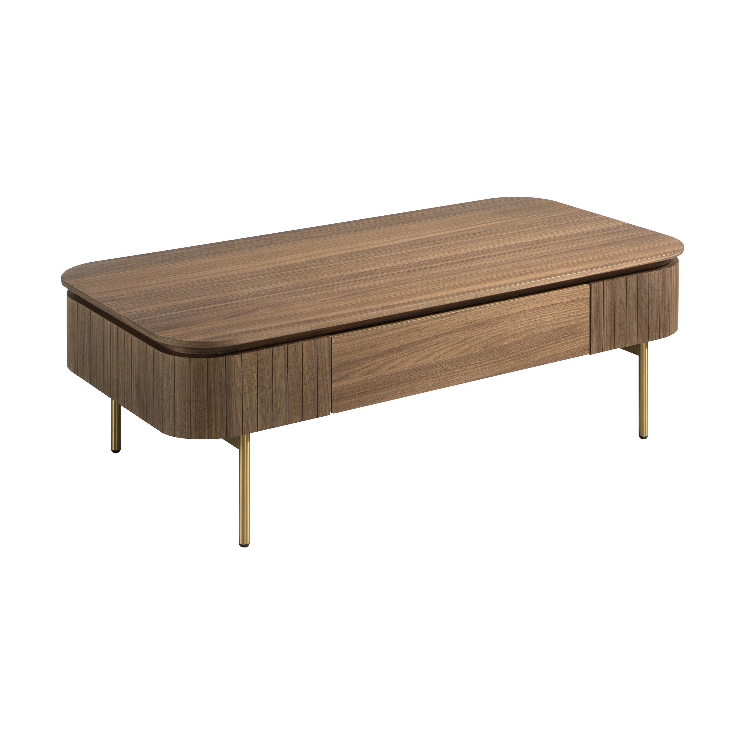 Table basse rectangulaire en noyer et acier poli or