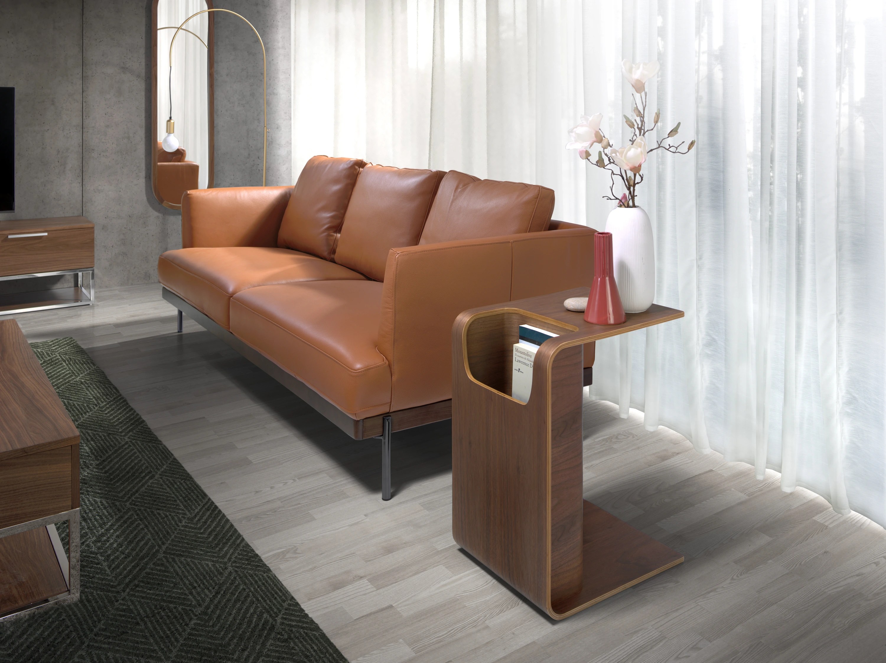 Table d'angle rectangulaire noyer