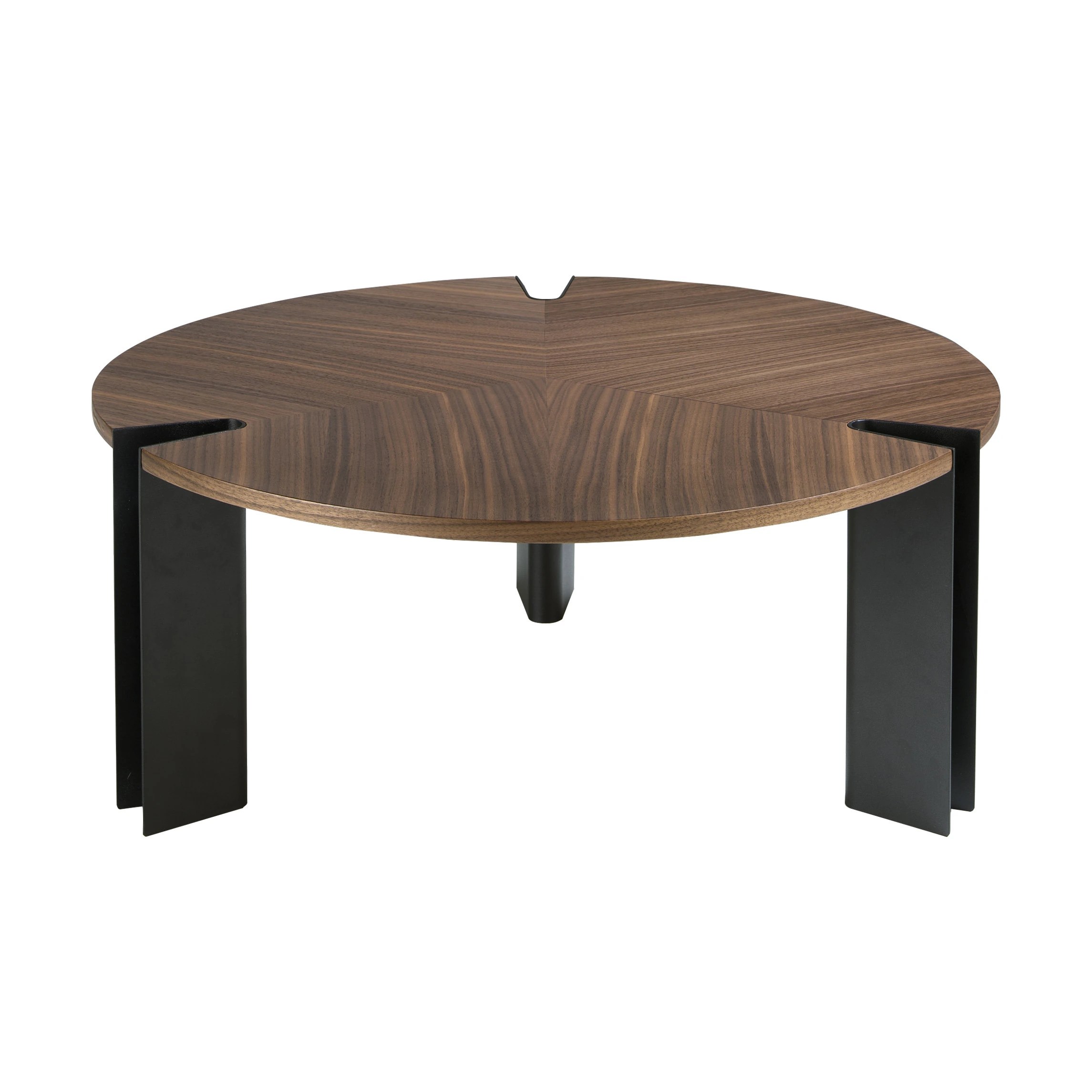 Table basse ronde en noyer et acier noir