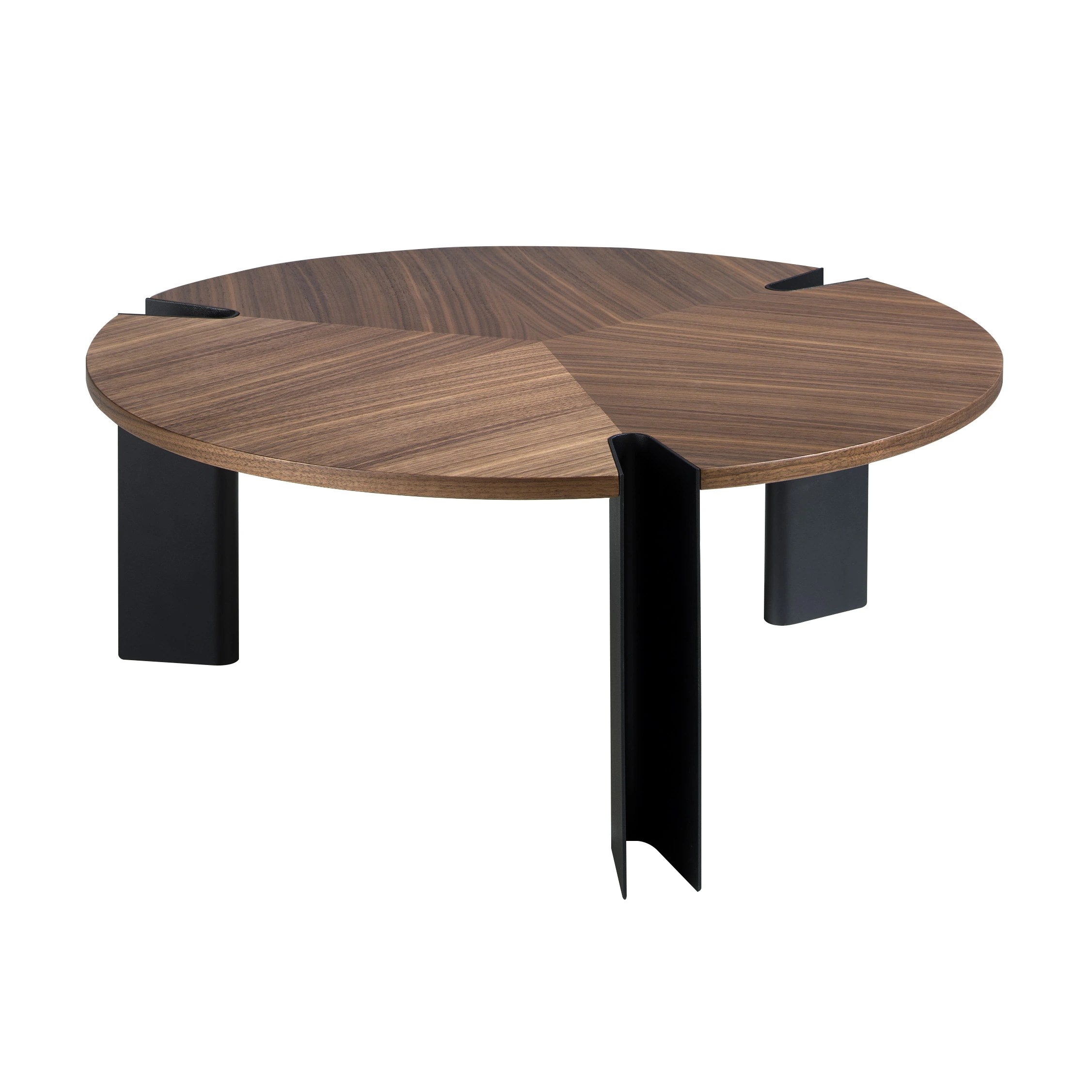 Table basse ronde en noyer et acier noir