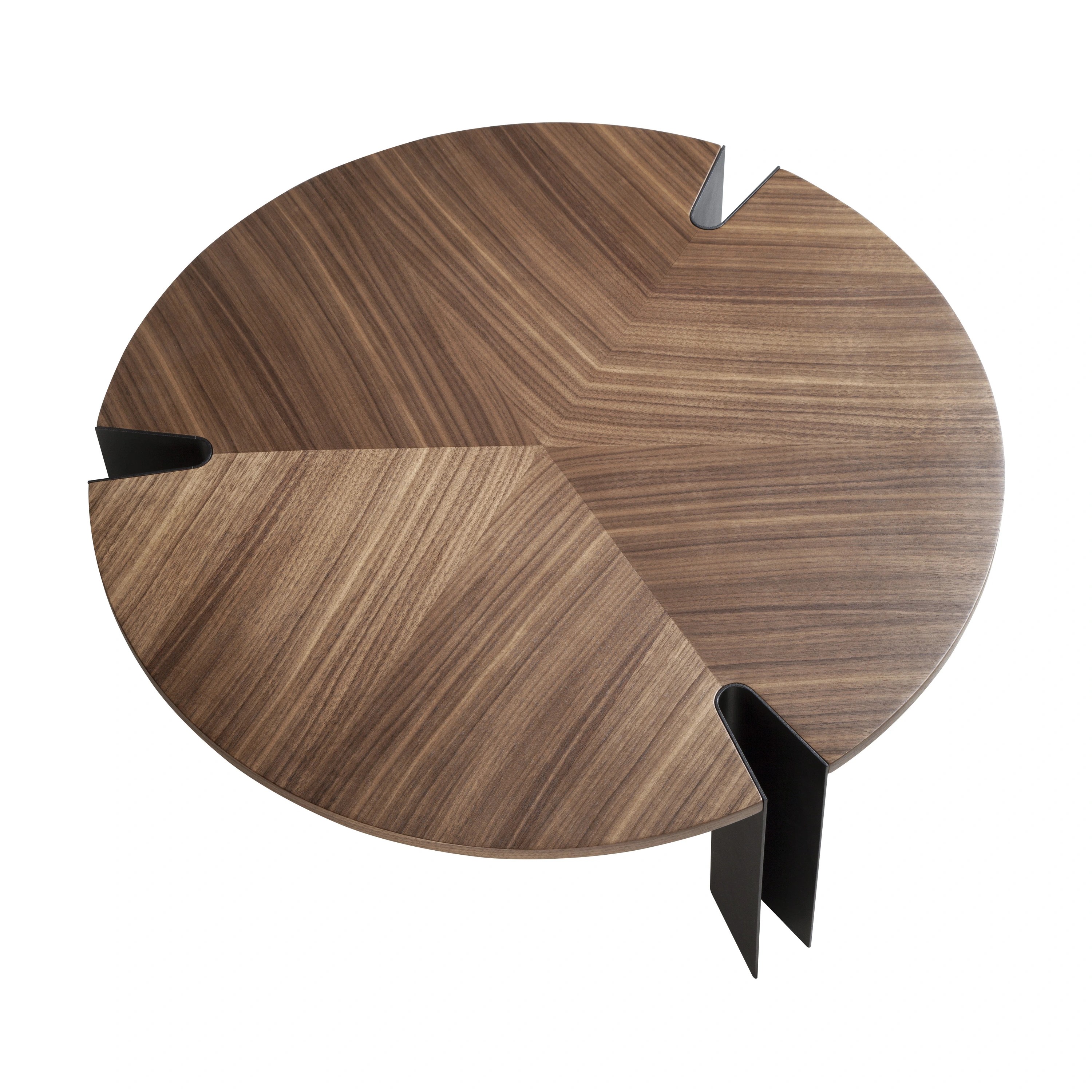 Table basse ronde en noyer et acier noir