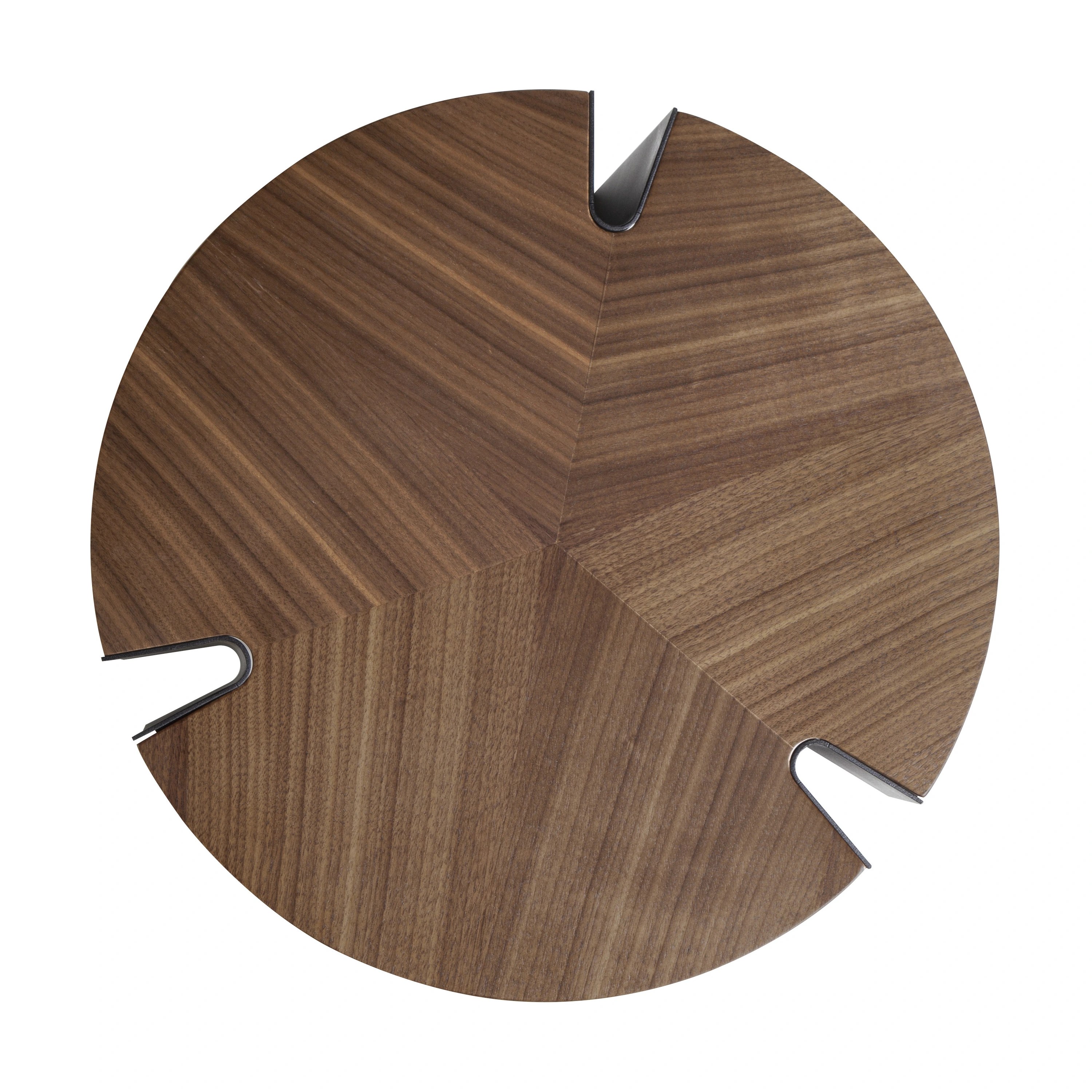 Table basse ronde en noyer et acier noir