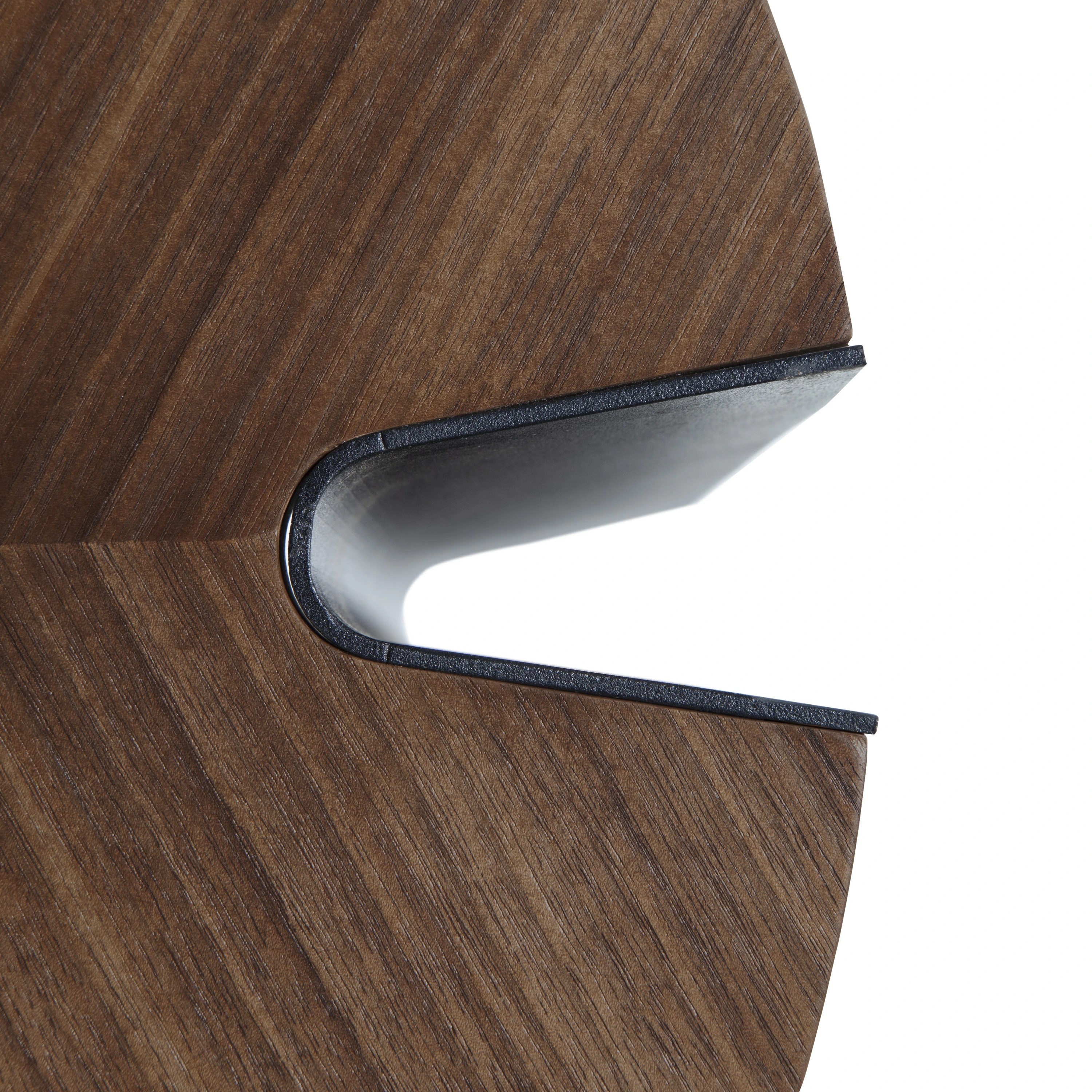 Table basse ronde en noyer et acier noir