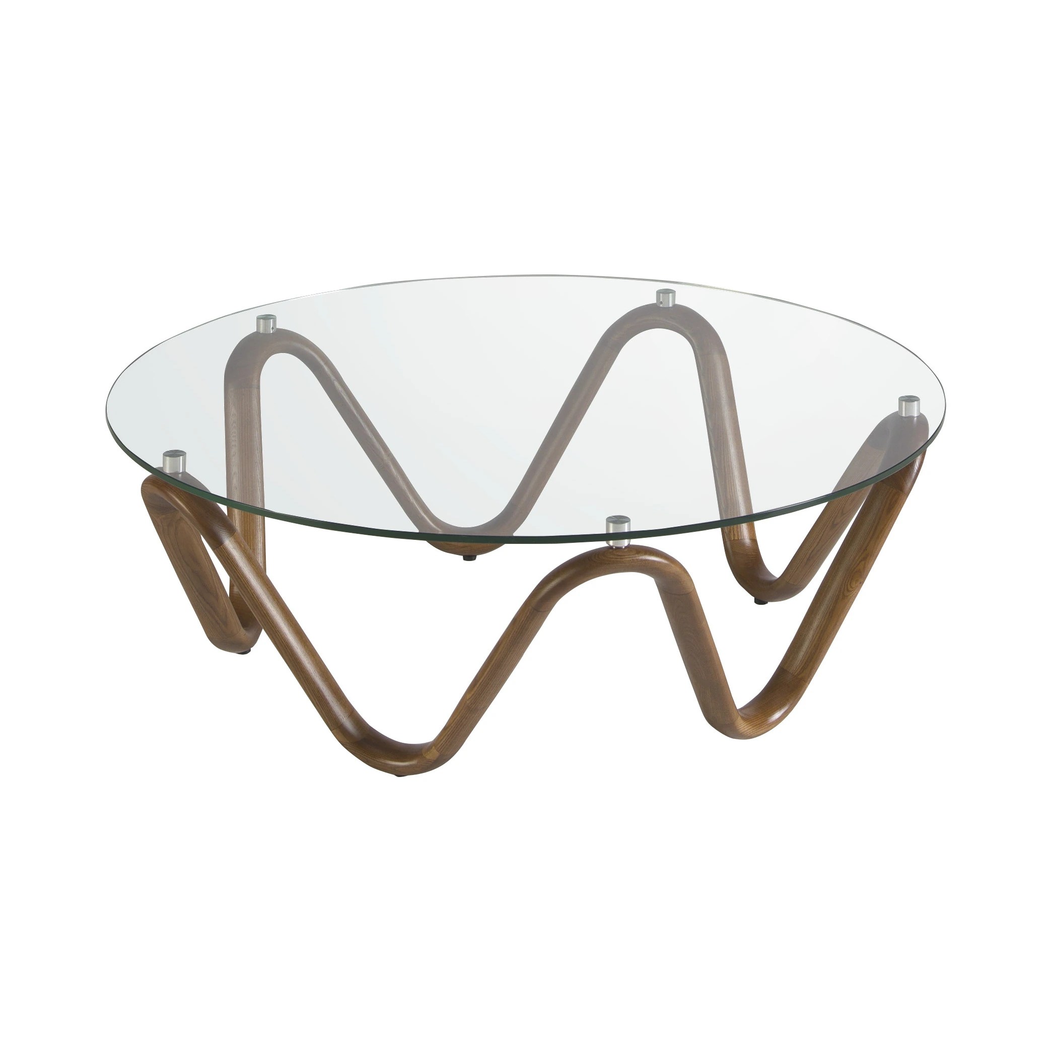 Table basse ronde en verre trempé et noyer