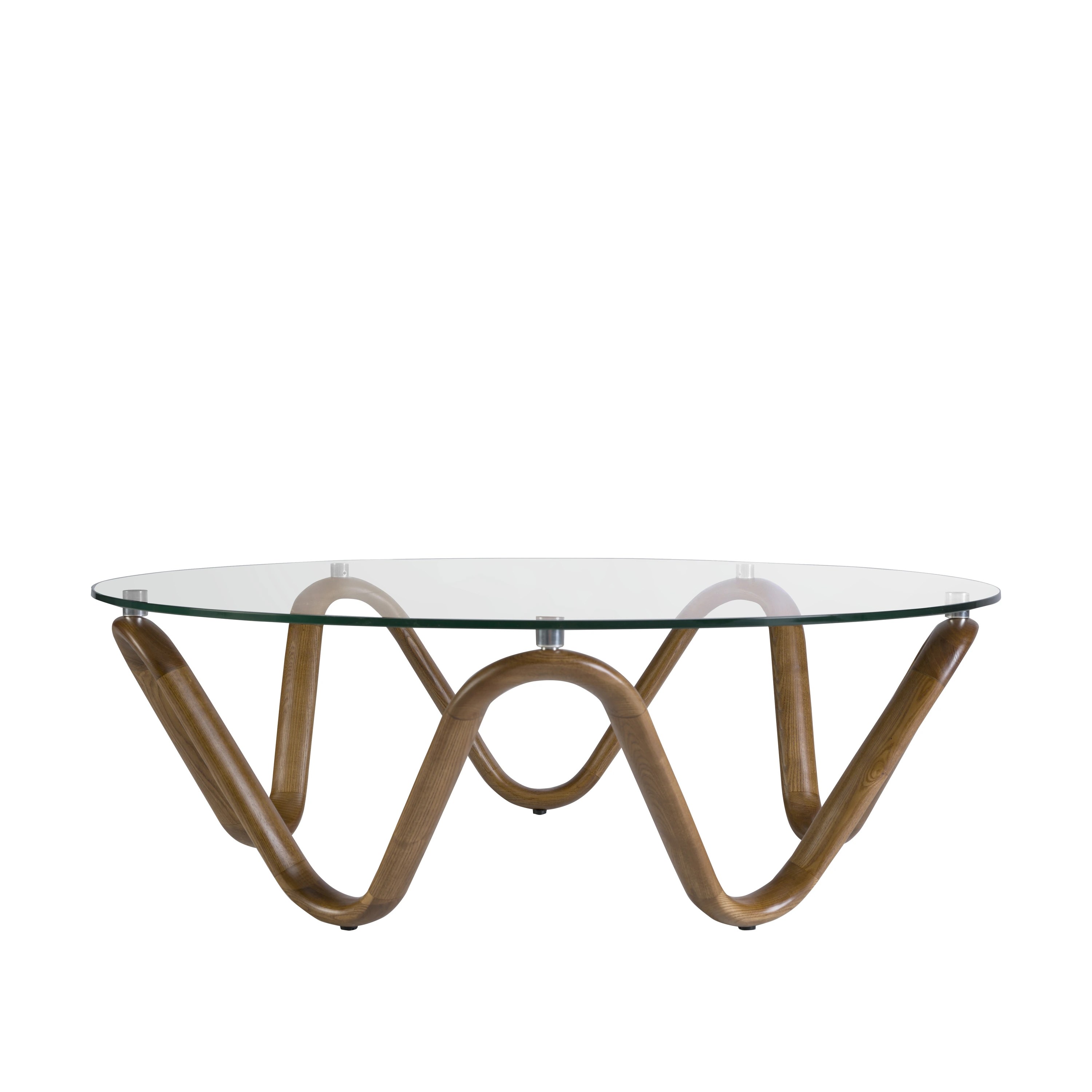 Table basse ronde en verre trempé et noyer