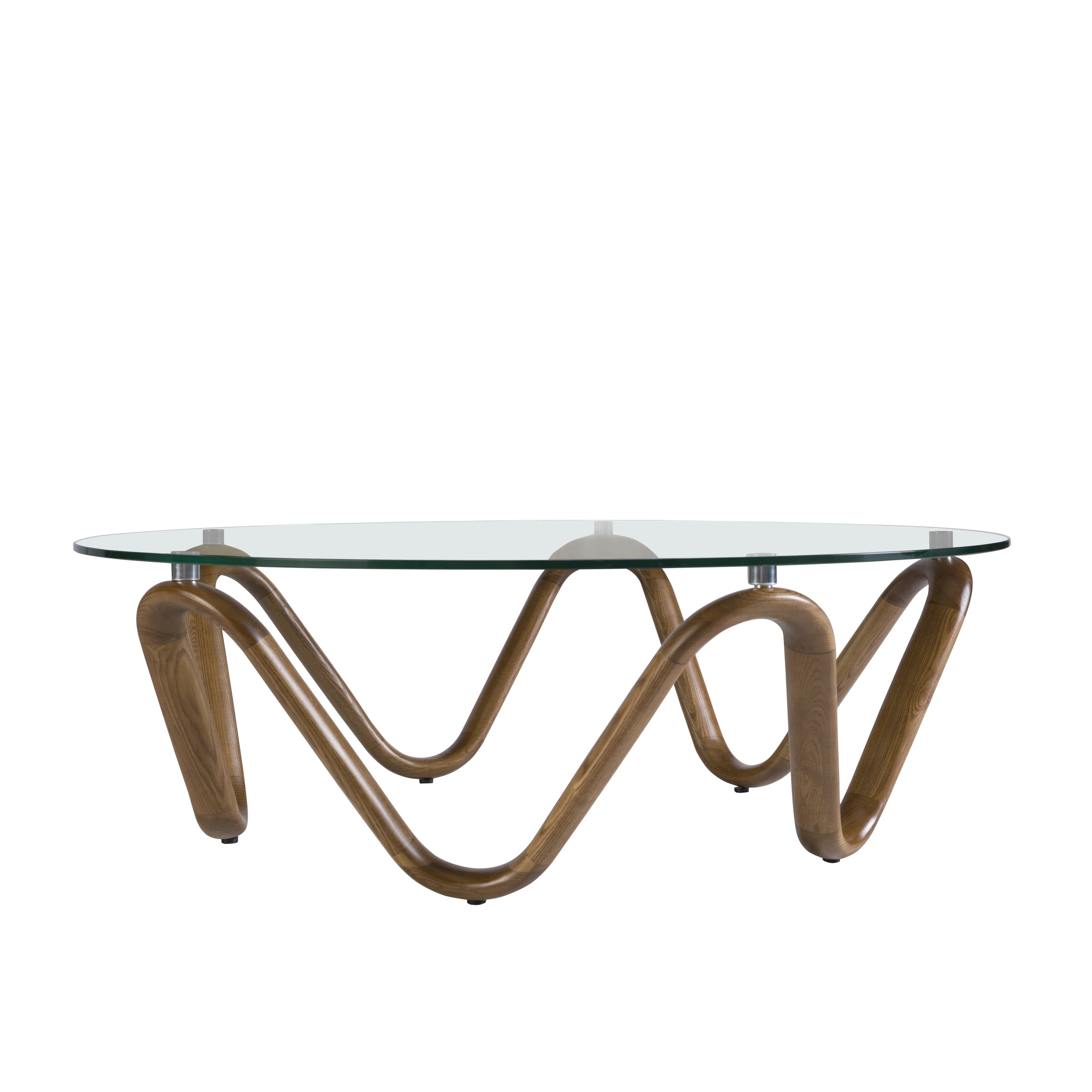 Table basse ronde en verre trempé et noyer