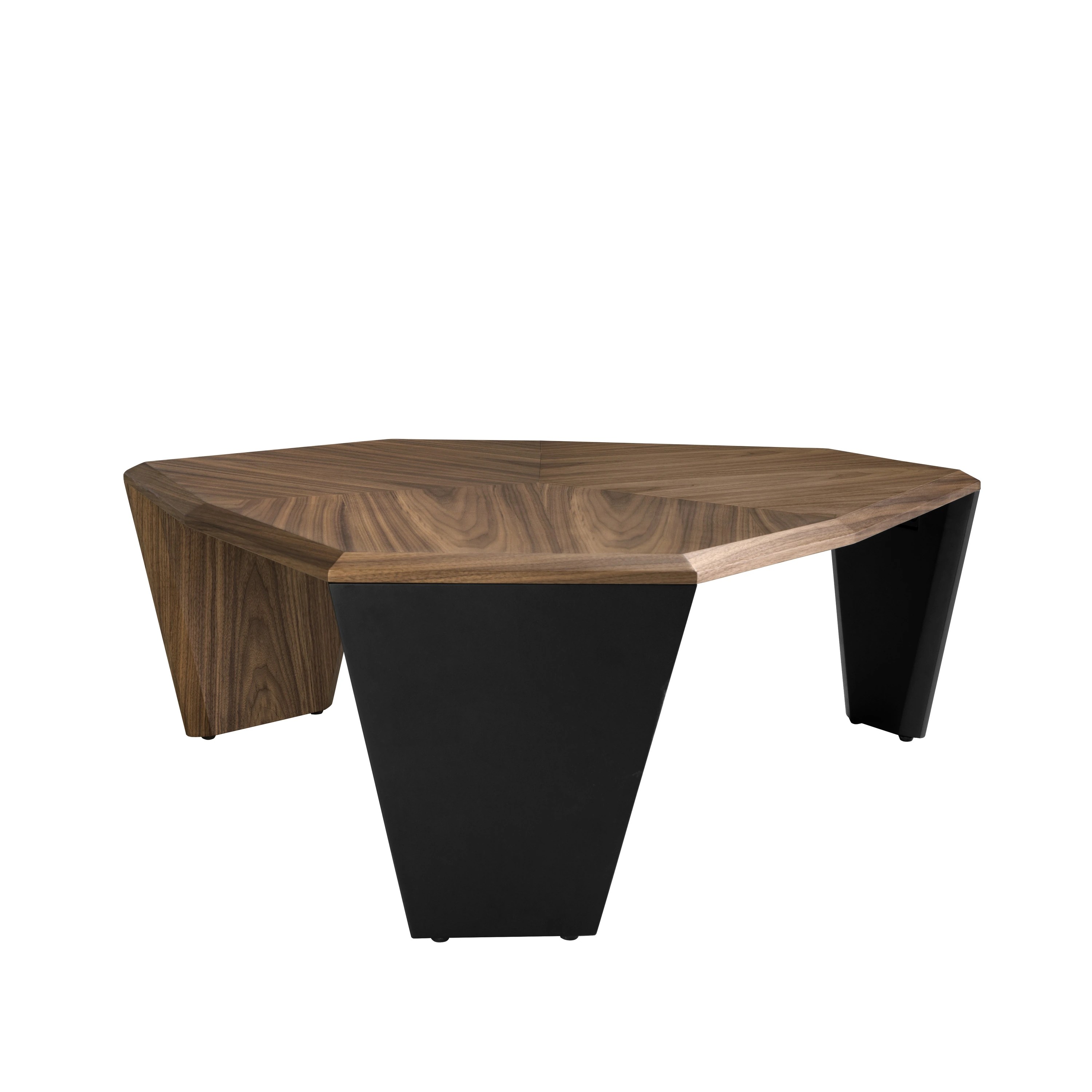 Table basse asymétrique en noyer et pvc noir
