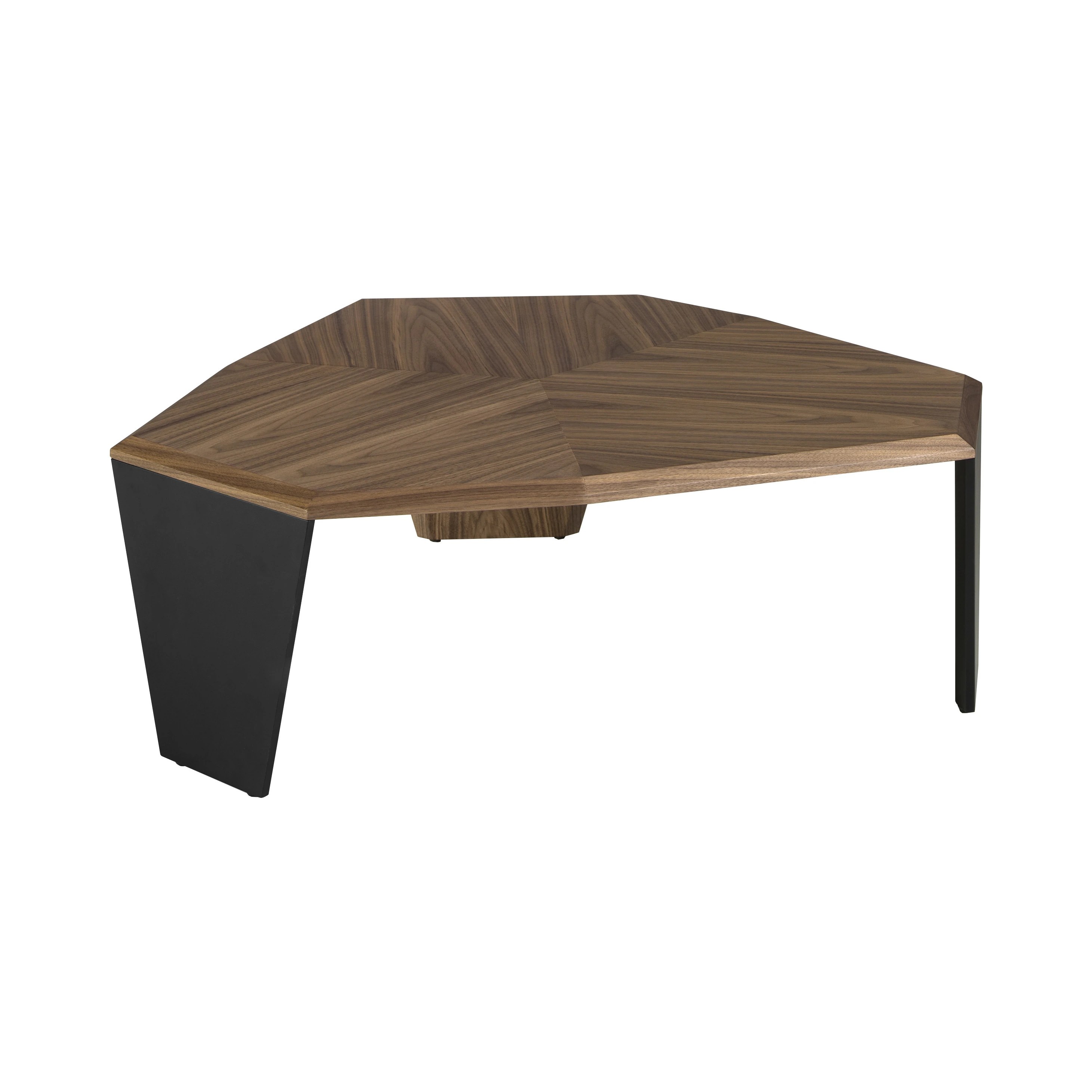 Table basse asymétrique en noyer et pvc noir