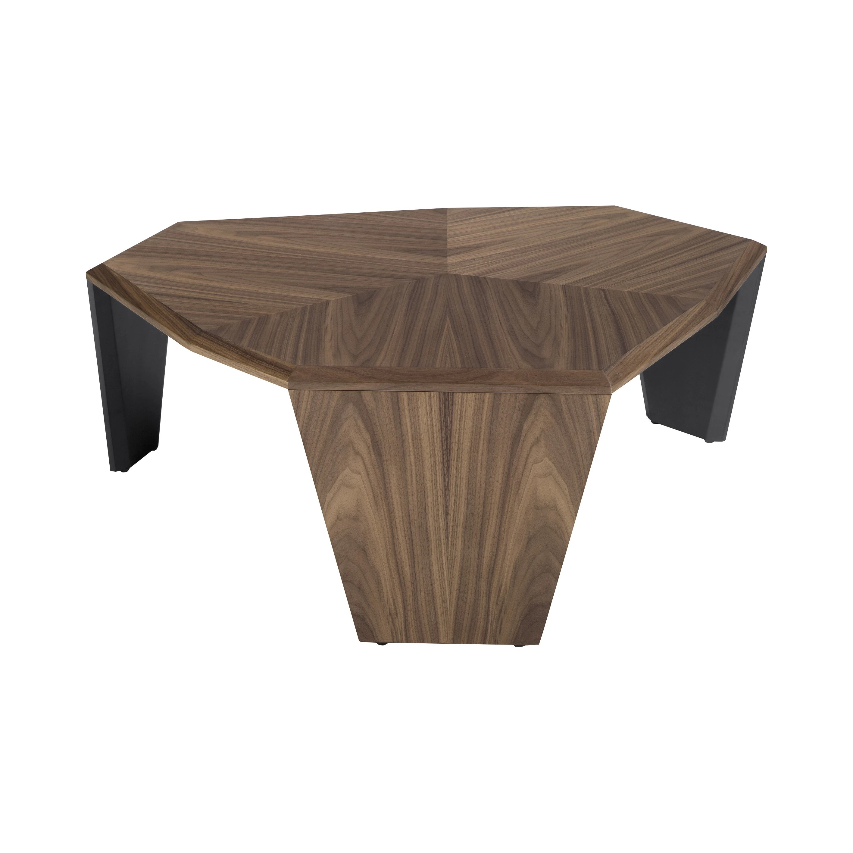 Table basse asymétrique en noyer et pvc noir