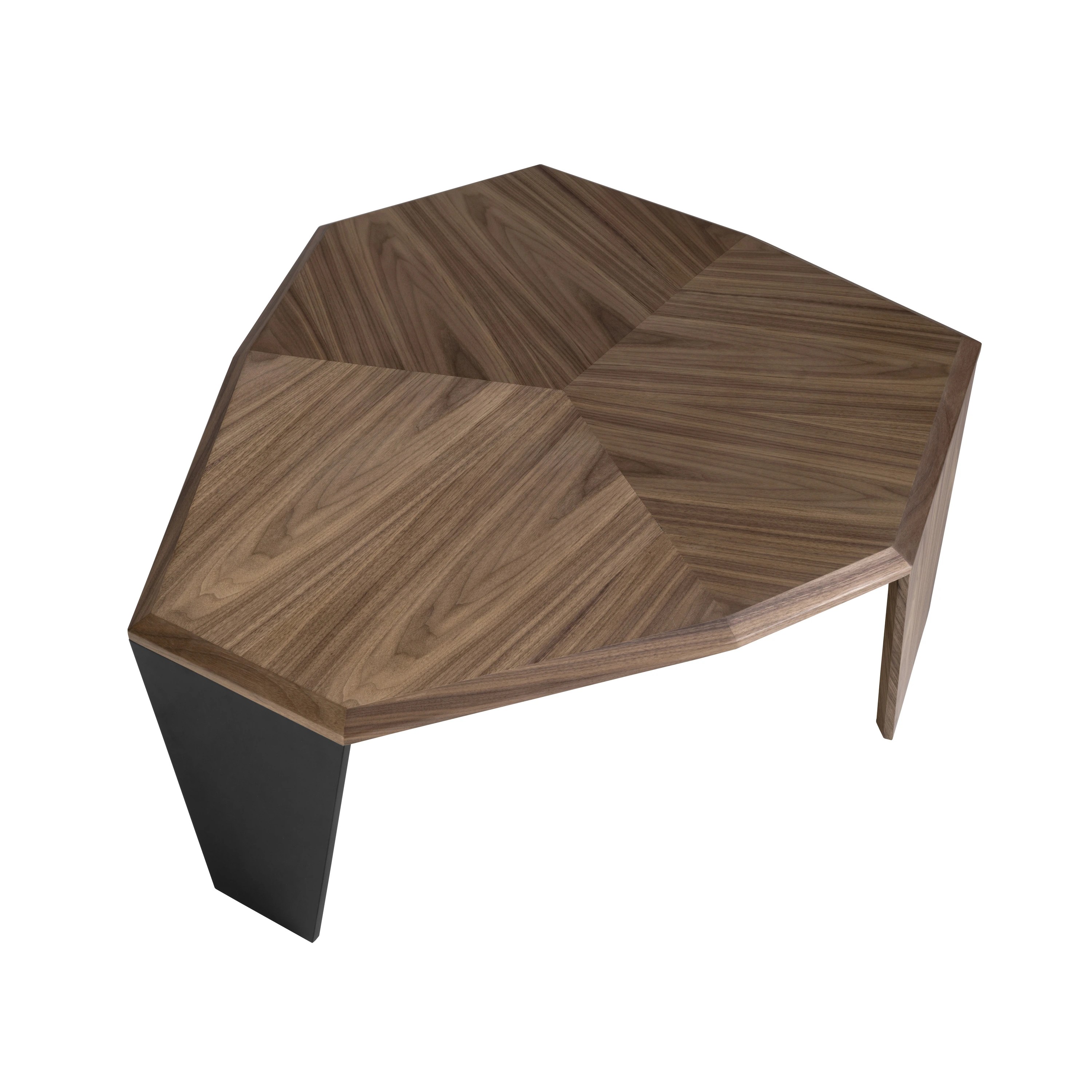 Table basse asymétrique en noyer et pvc noir