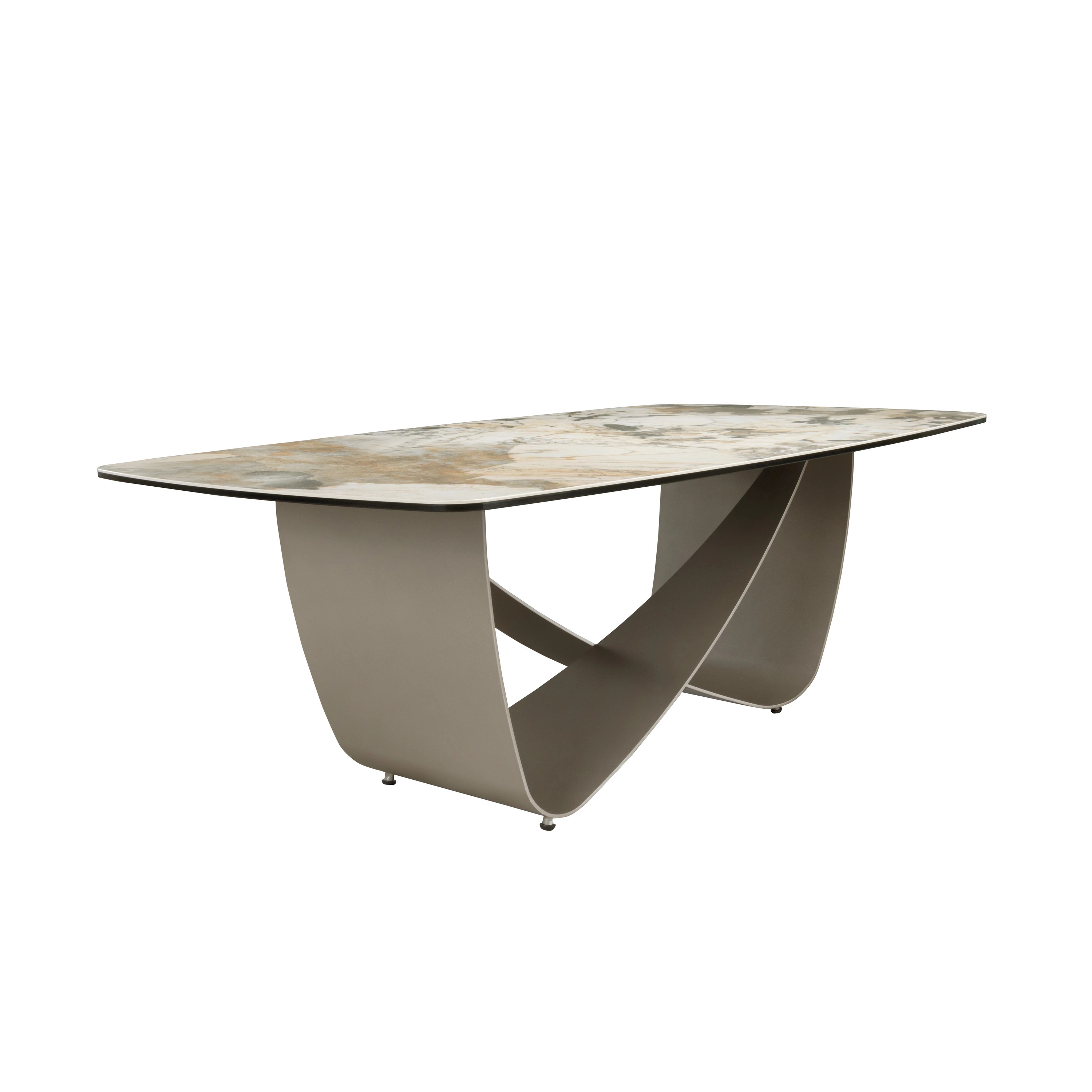 Table basse ovale en marbre porcelaine et acier métallique taupe