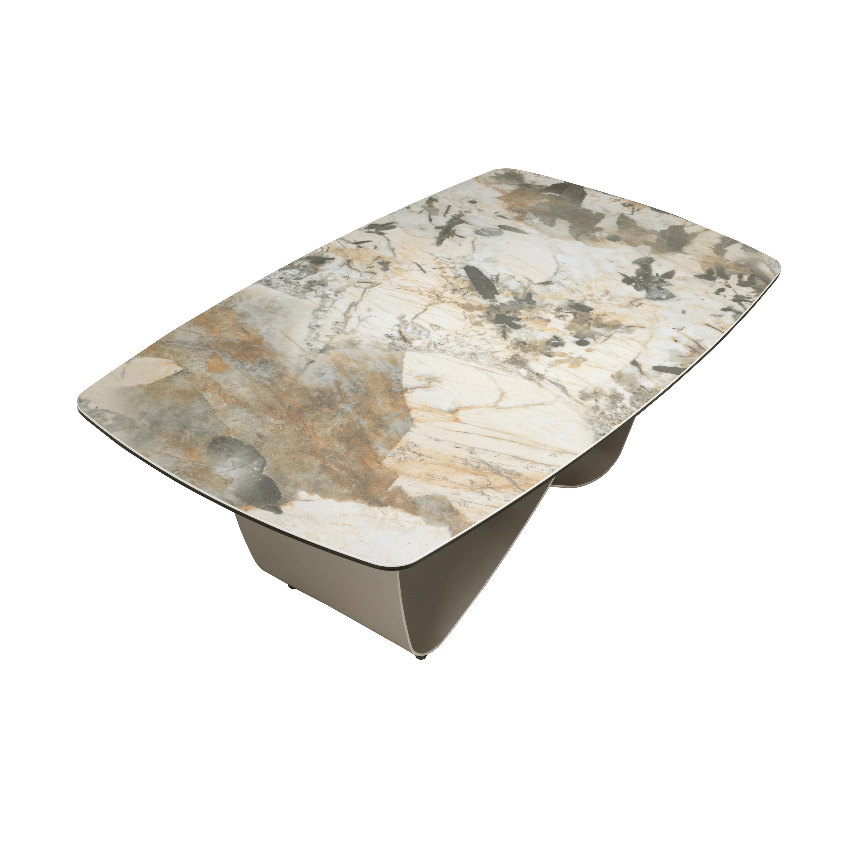 Table basse ovale en marbre porcelaine et acier métallique taupe