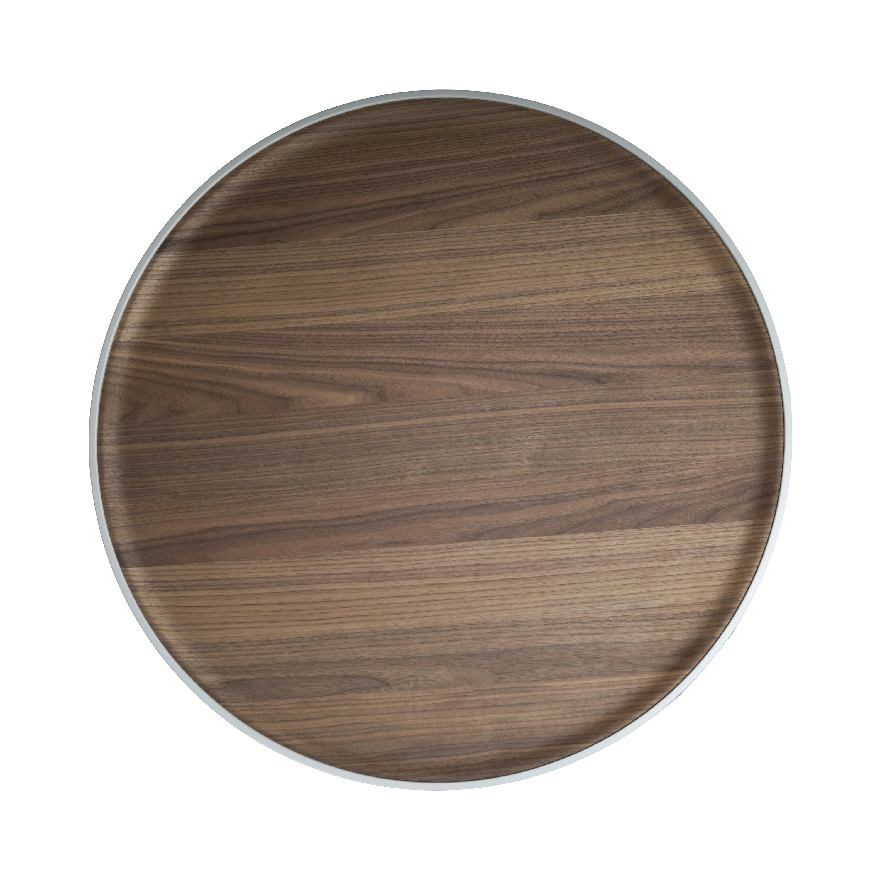 Table basse ronde en noyer, bois beige et acier poli doré