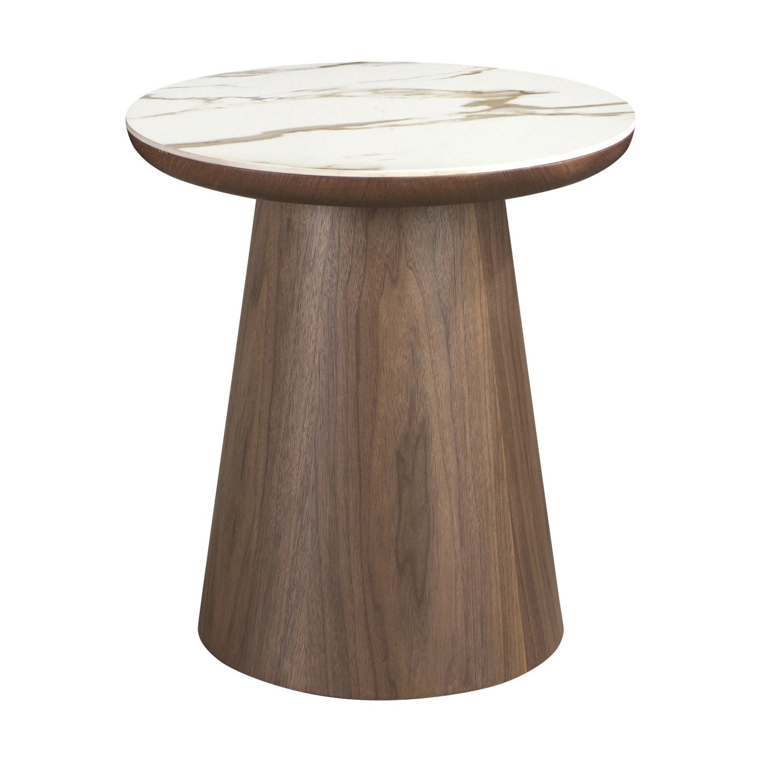 Table d'angle ronde en porcelaine et noyer
