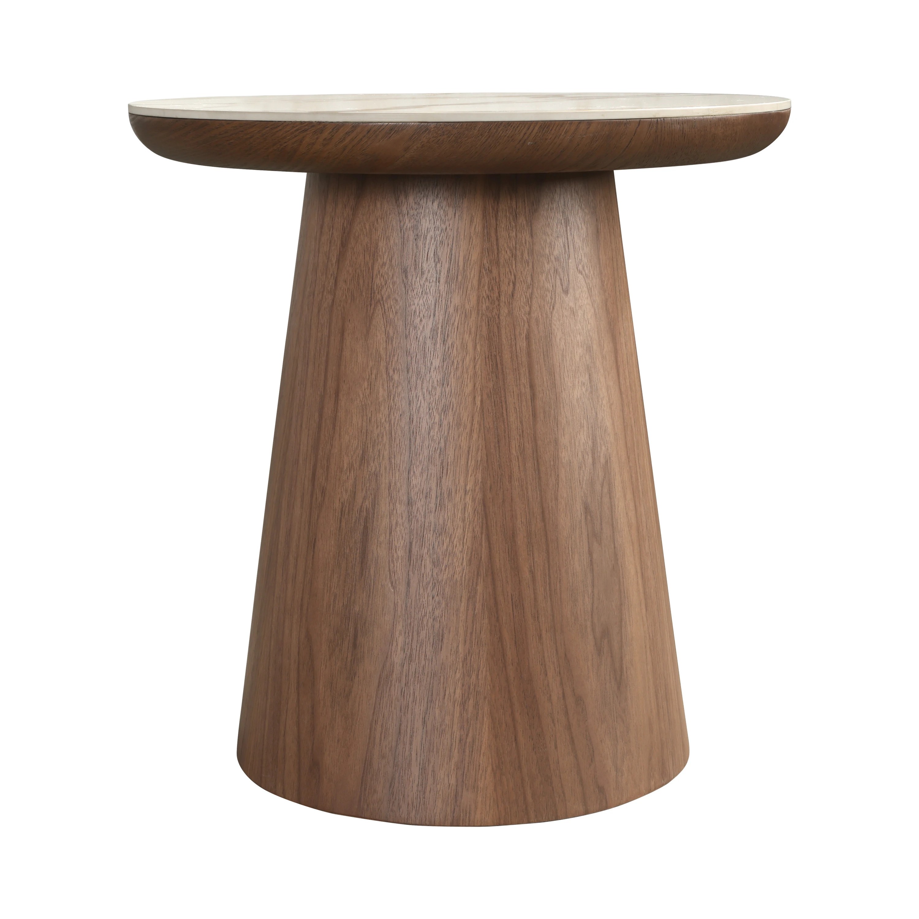 Table d'angle ronde en porcelaine et noyer