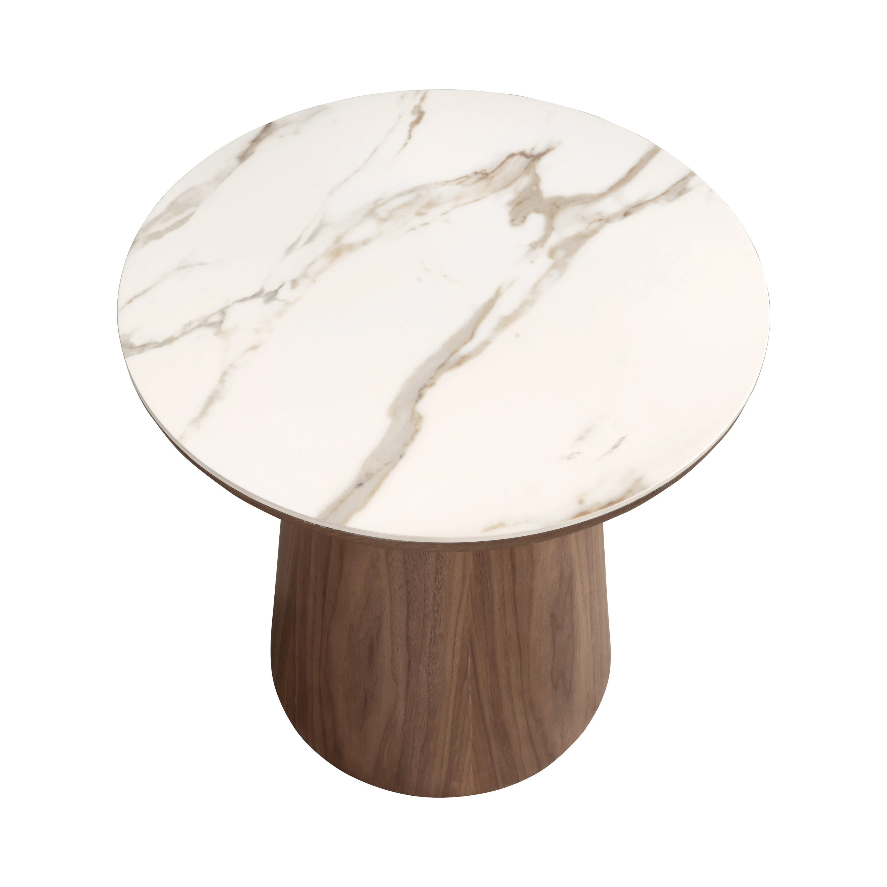 Table d'angle ronde en porcelaine et noyer