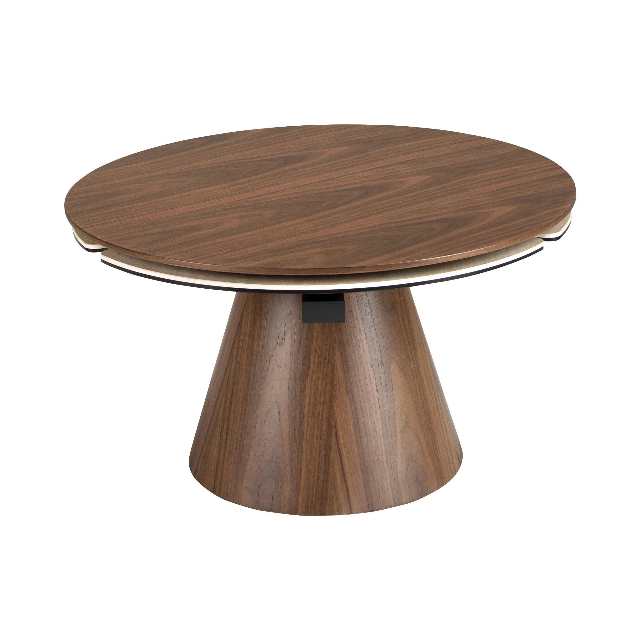 Table basse extensible ronde en noyer et marbre porcelainé