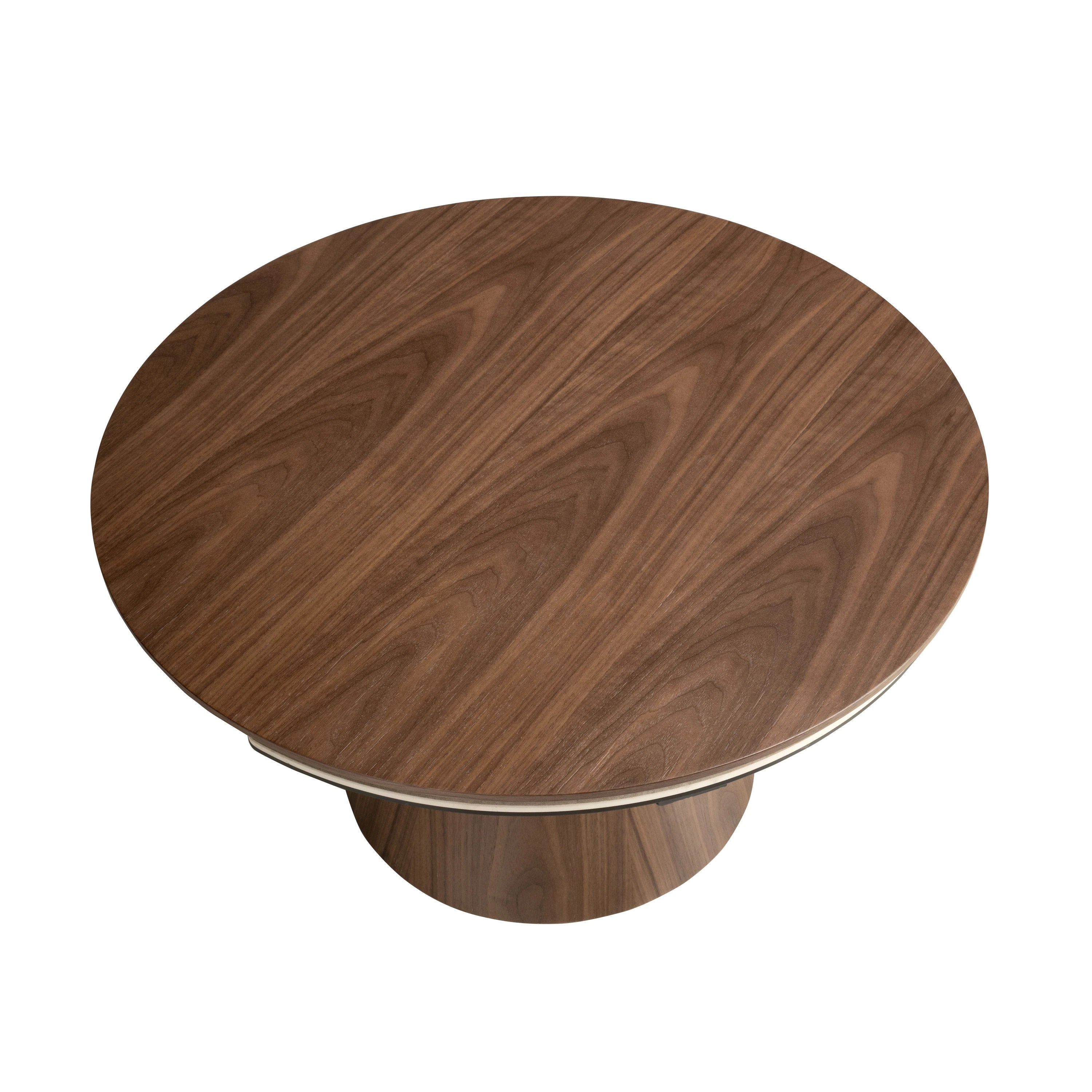 Table basse extensible ronde en noyer et marbre porcelainé
