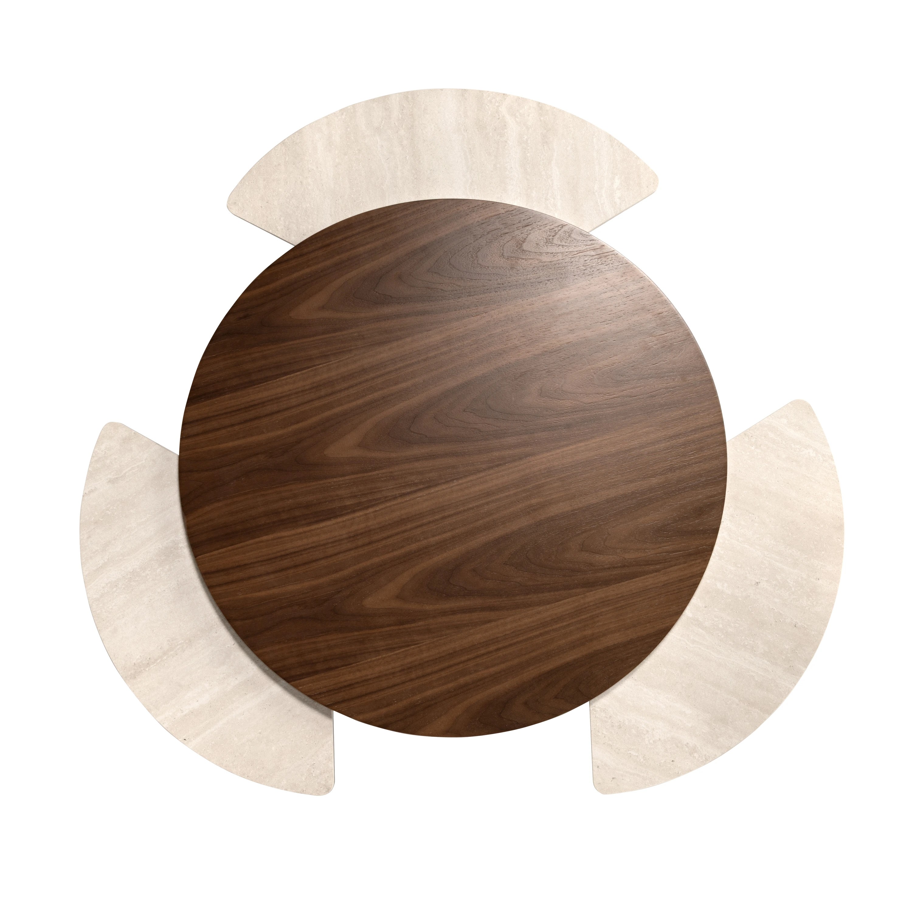 Table basse extensible ronde en noyer et marbre porcelainé