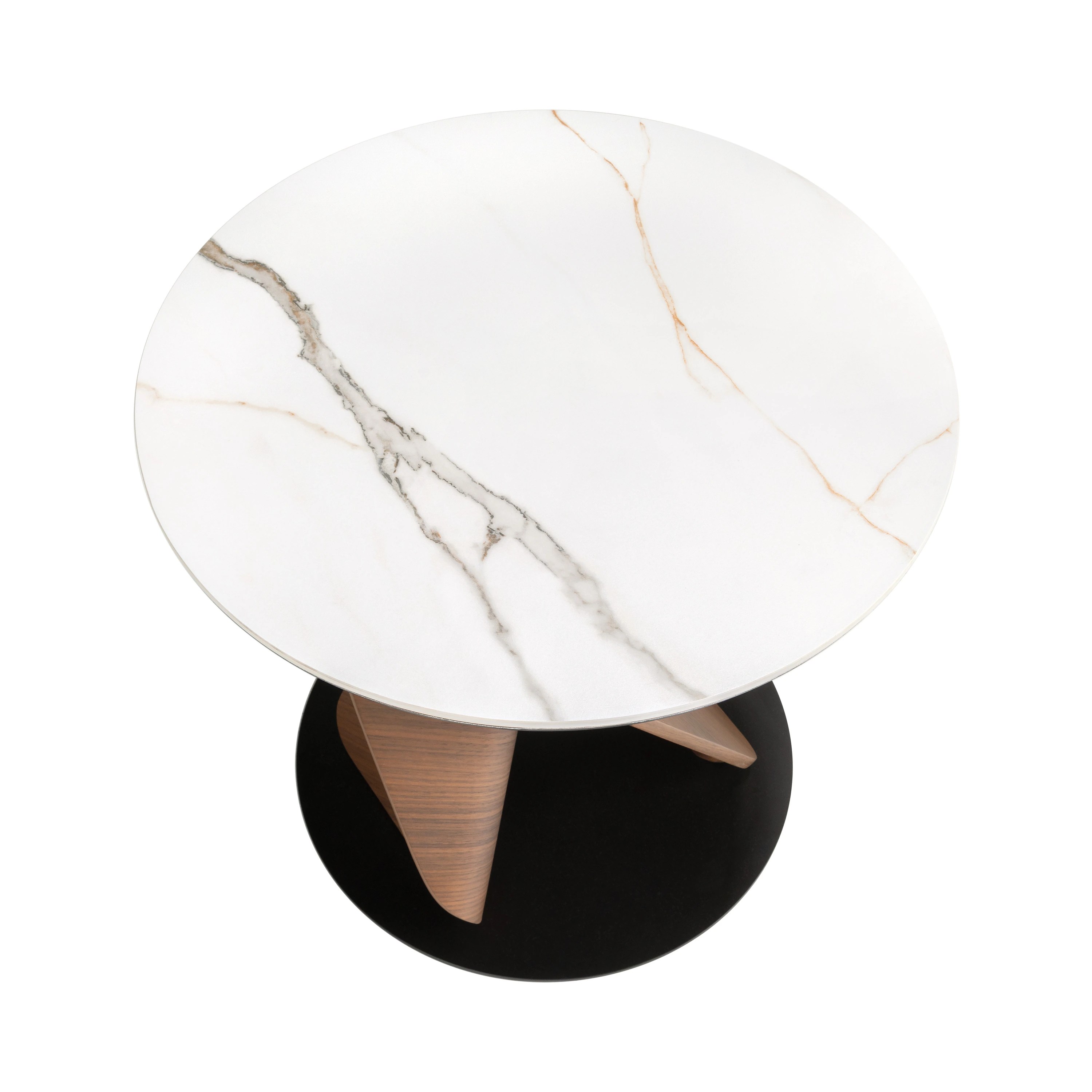 Table d'appoint ronde en marbre céramique, noyer et acier noir