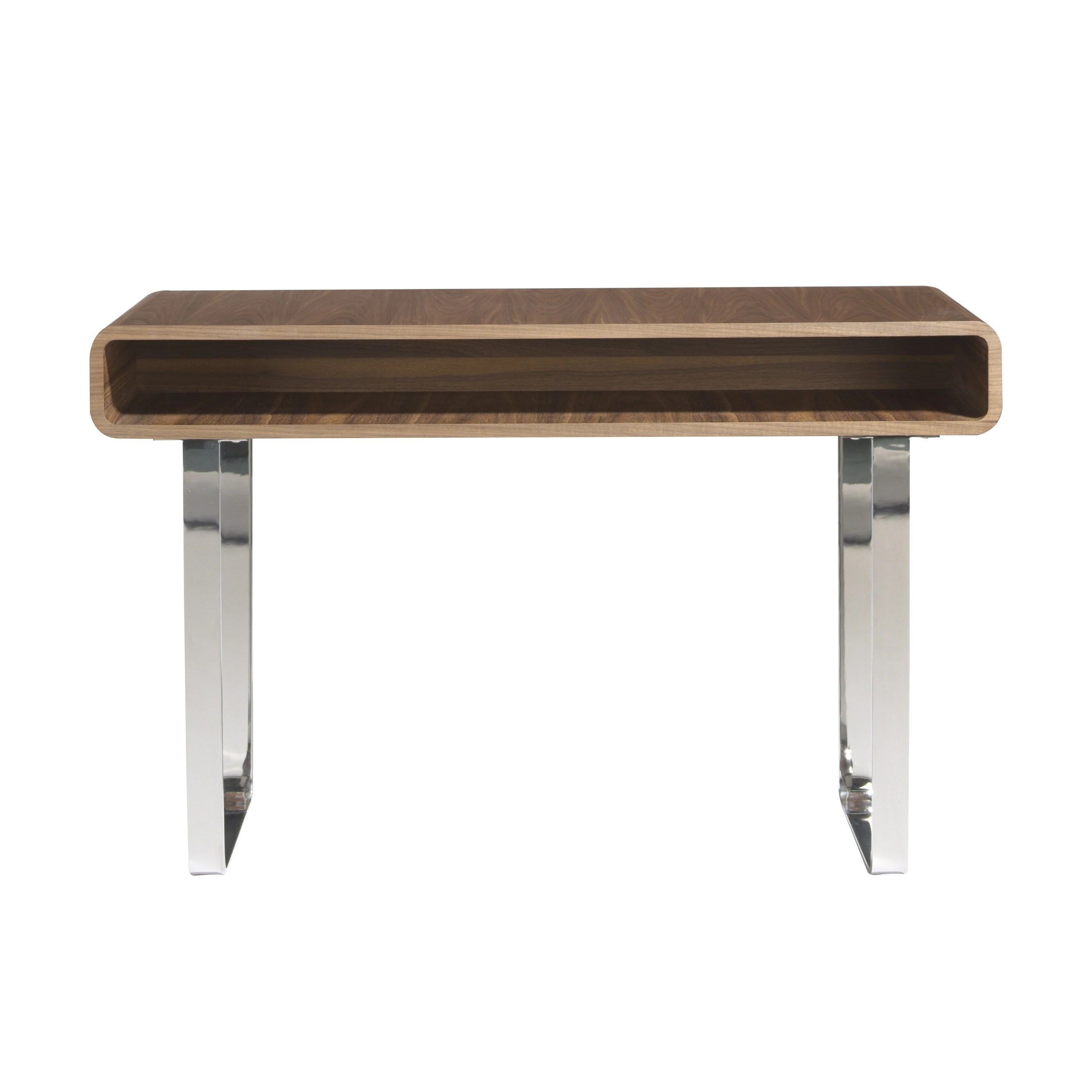 Console rectangulaire en noyer et acier chromé