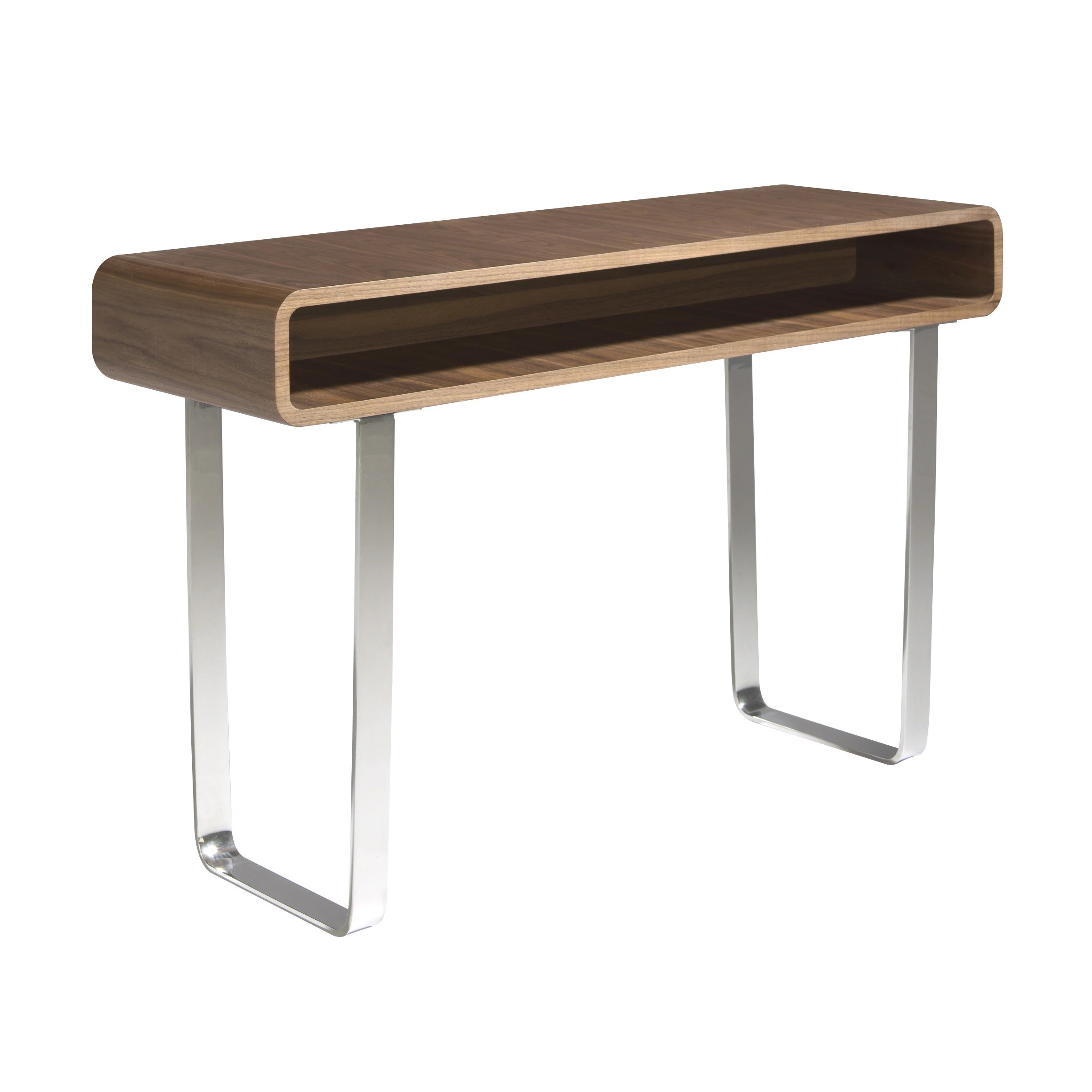 Console rectangulaire en noyer et acier chromé