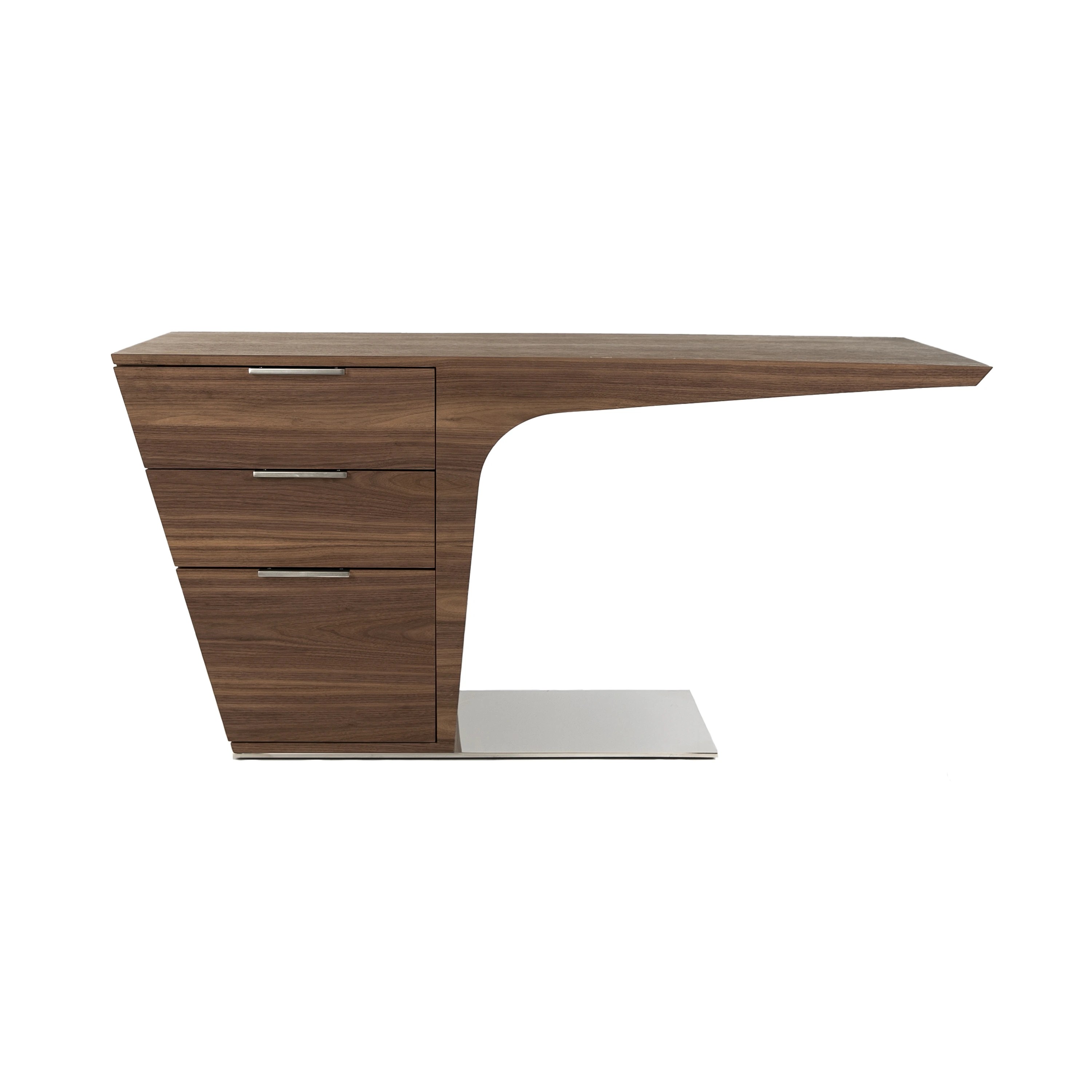 Bureau en noyer avec base en acier chromé