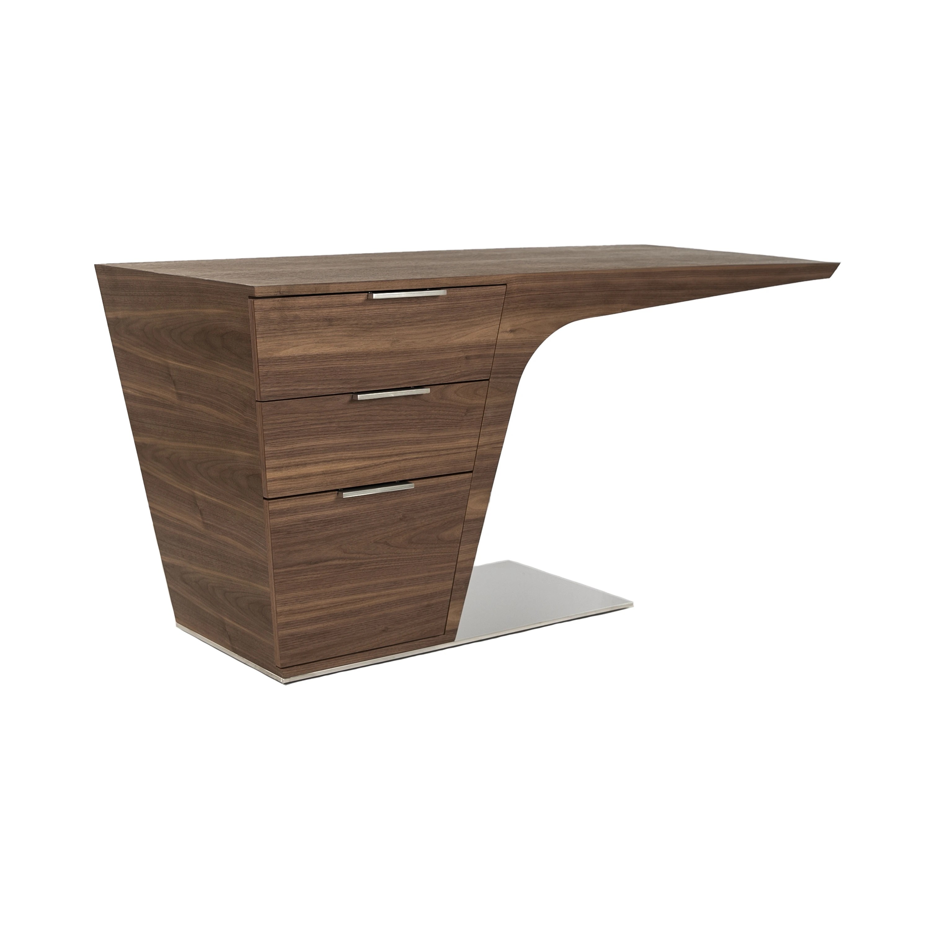Bureau en noyer avec base en acier chromé