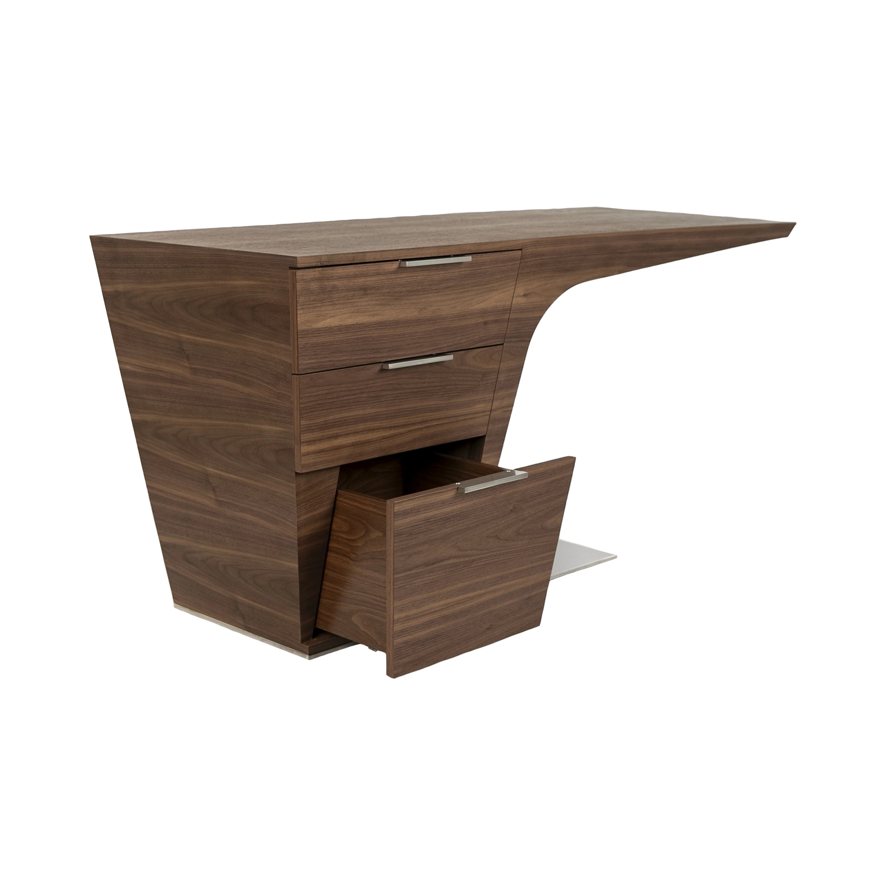 Bureau en noyer avec base en acier chromé
