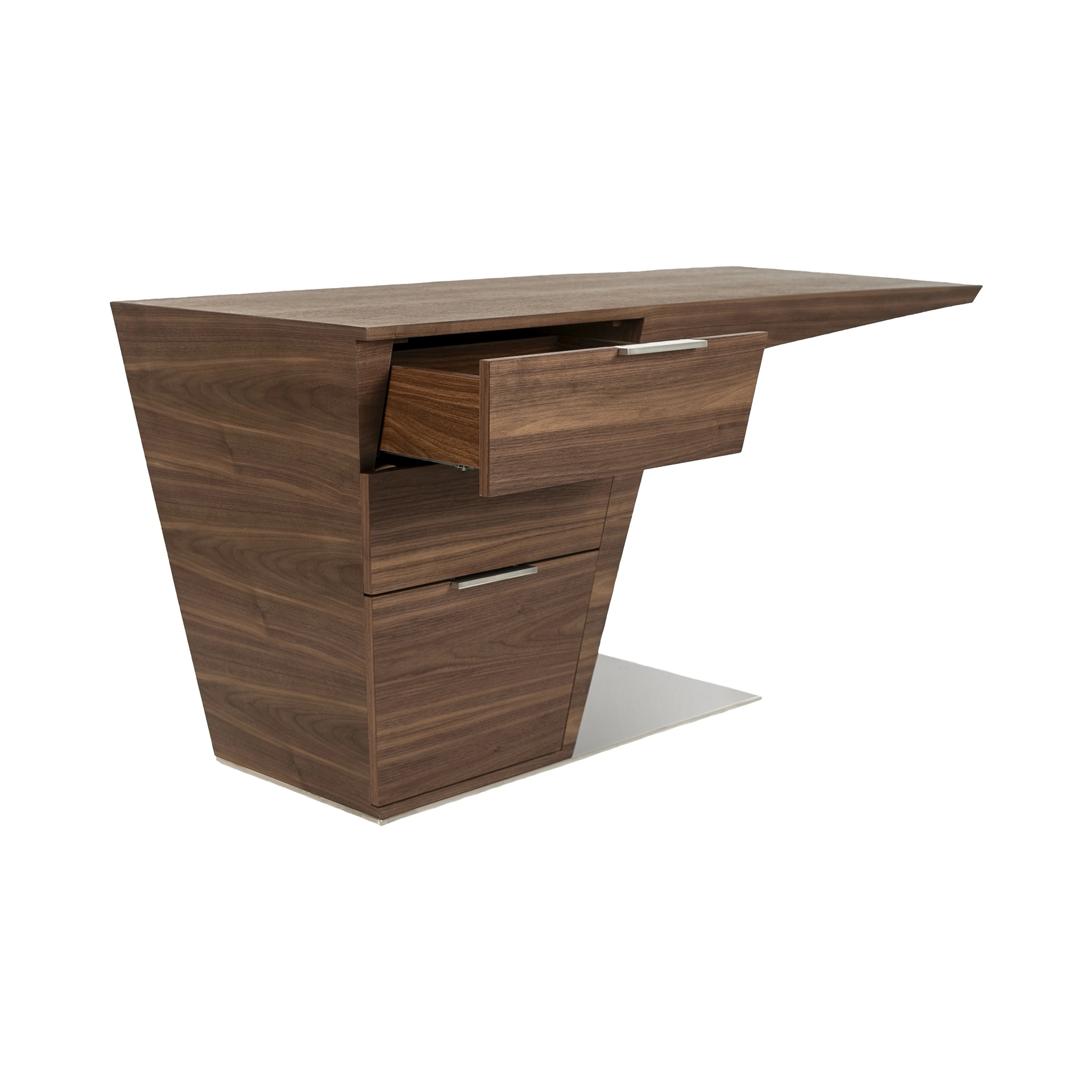 Bureau en noyer avec base en acier chromé