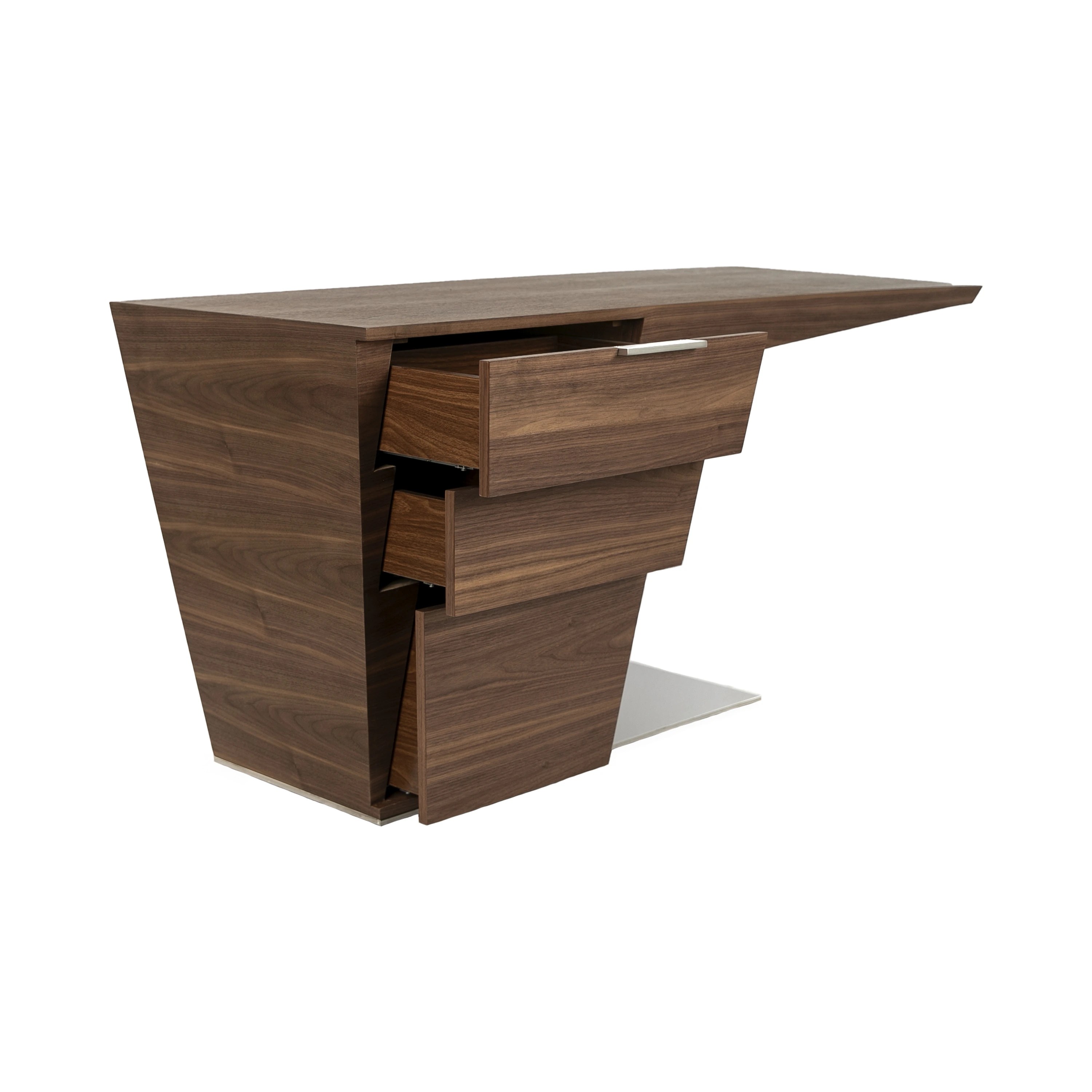 Bureau en noyer avec base en acier chromé