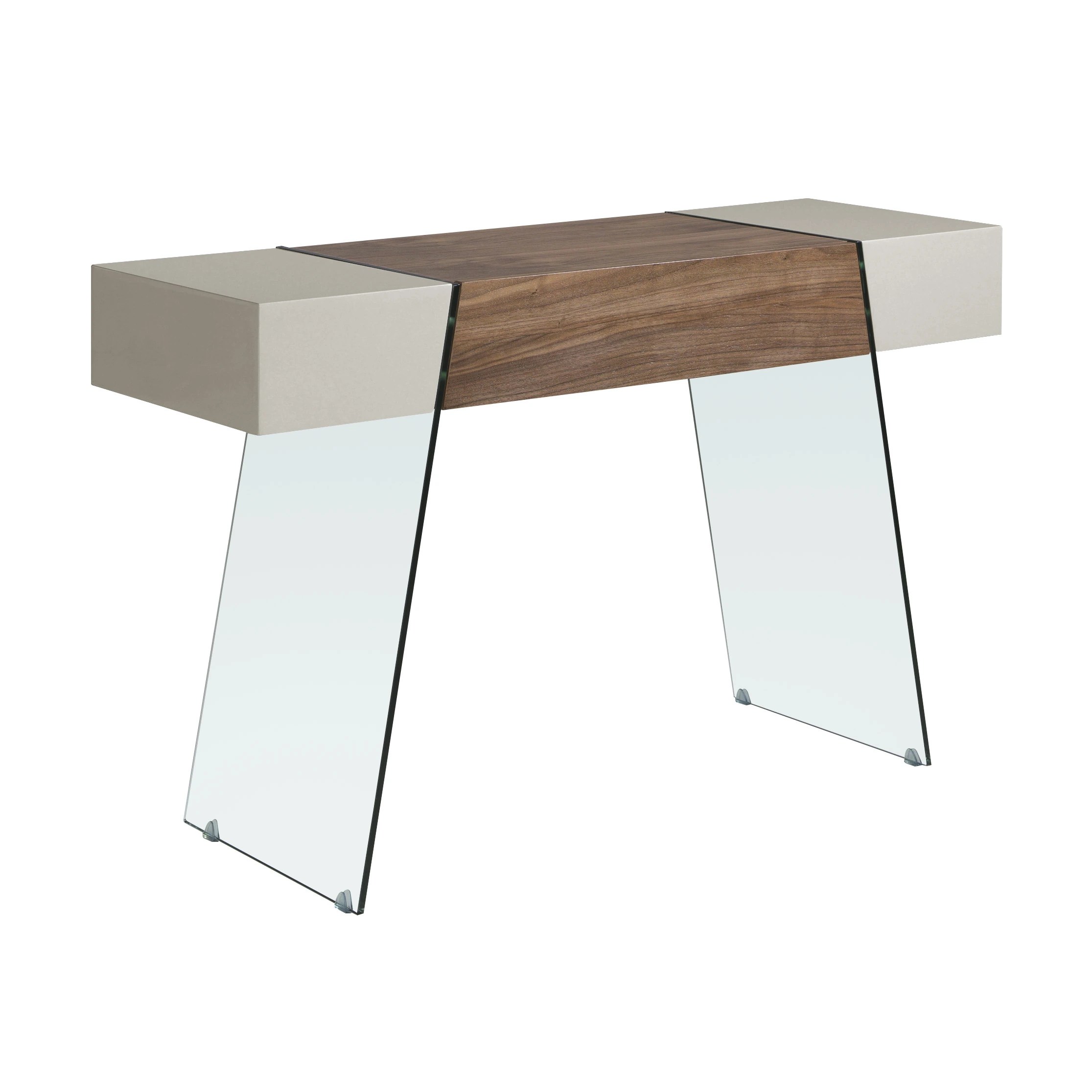 Console rectangulaire en bois gris, noyer et verre trempé