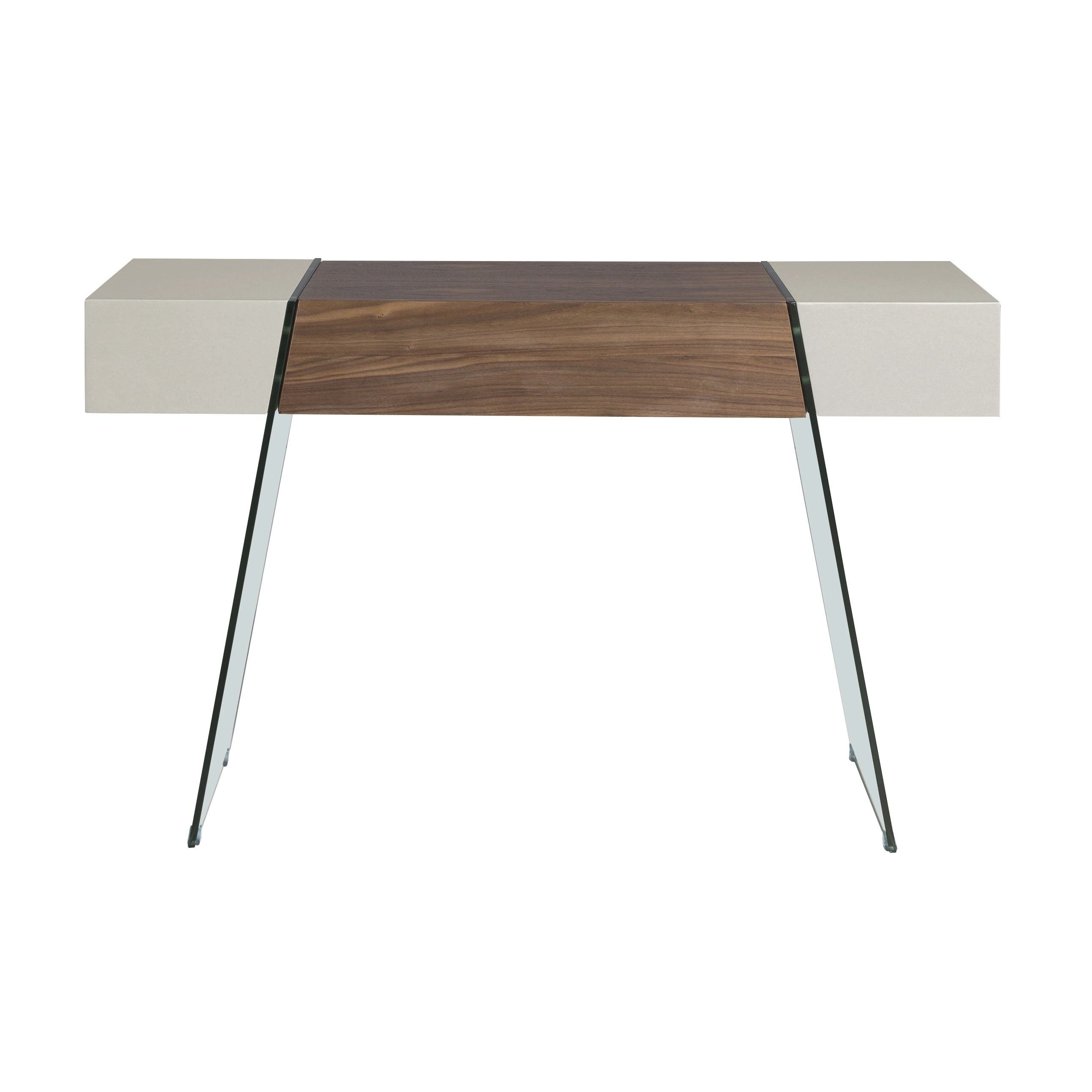 Console rectangulaire en bois gris, noyer et verre trempé