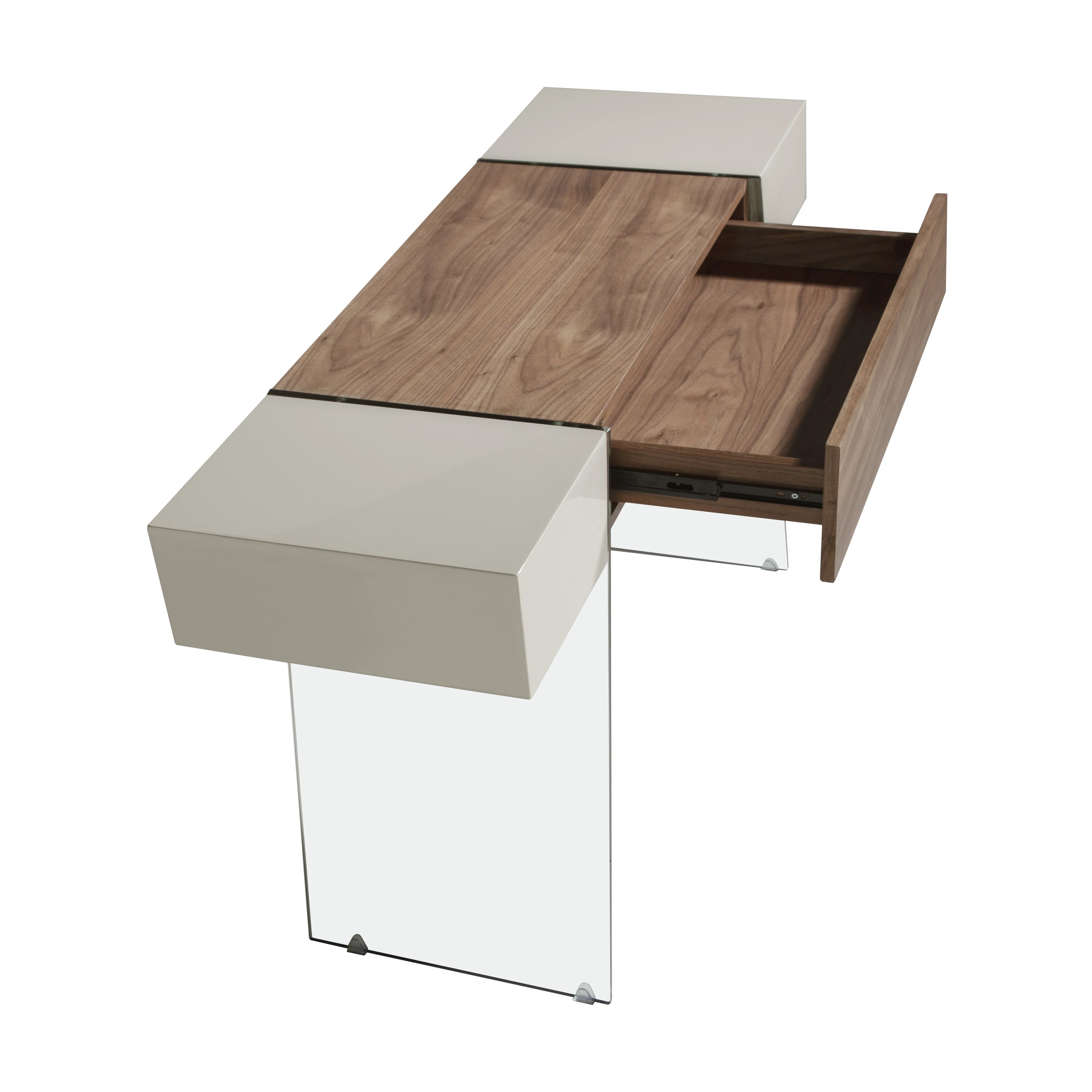 Console rectangulaire en bois gris, noyer et verre trempé