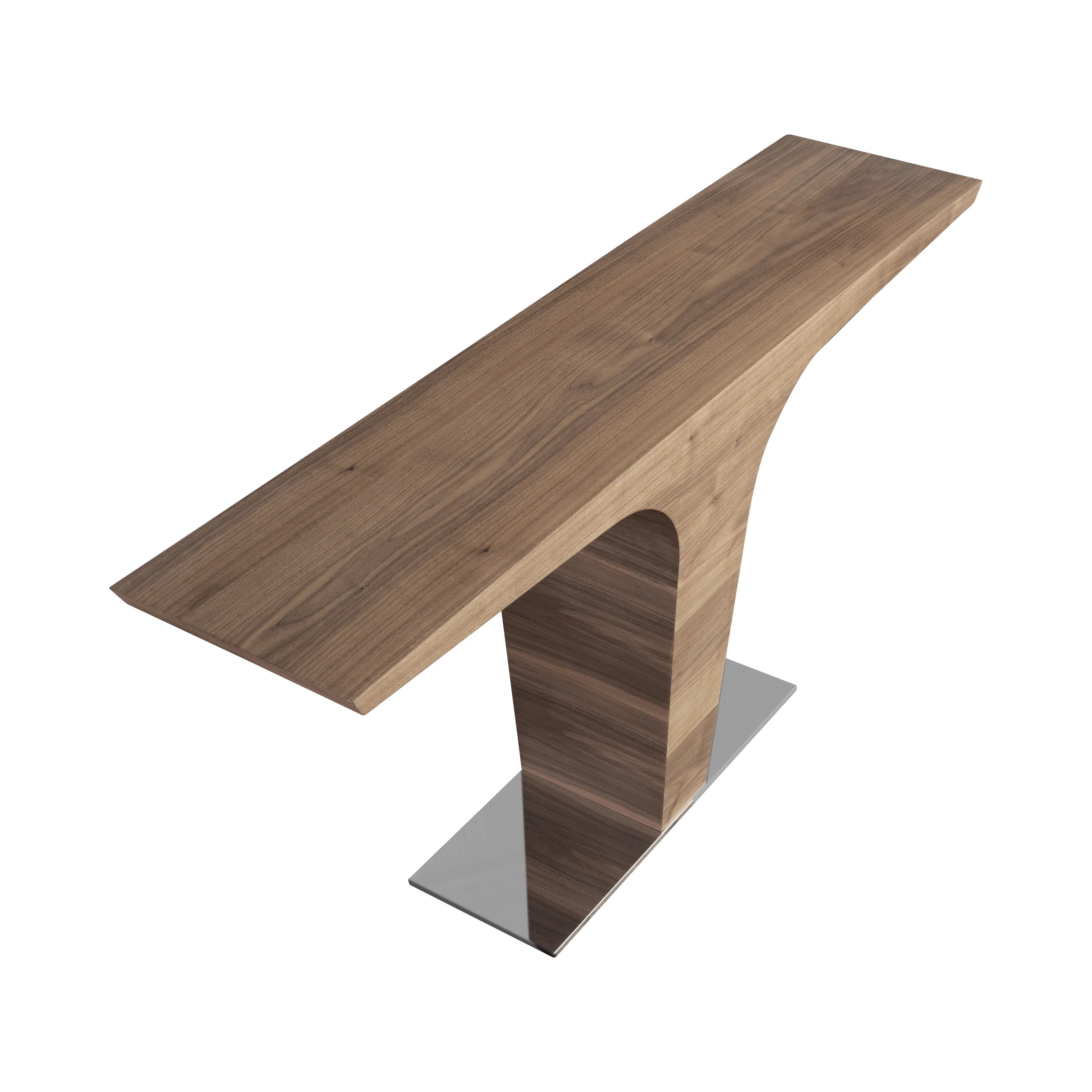 Console rectangulaire en noyer avec base en acier chromé