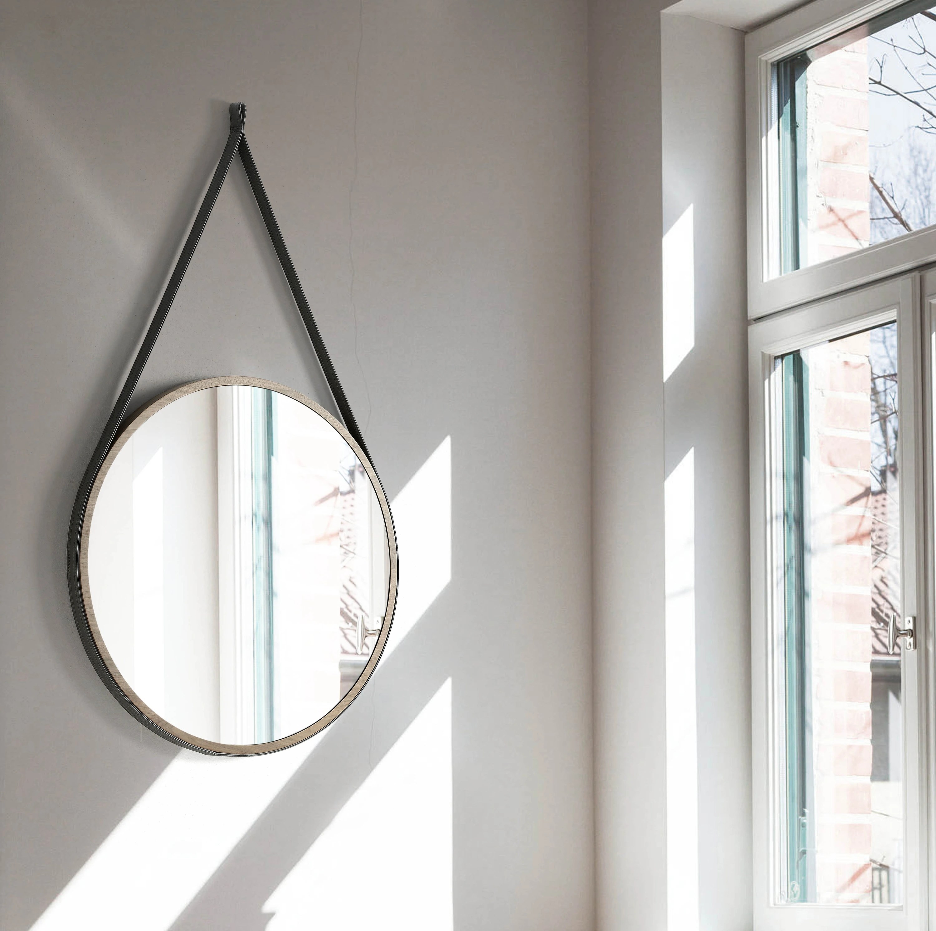 Miroir mural rond noyer