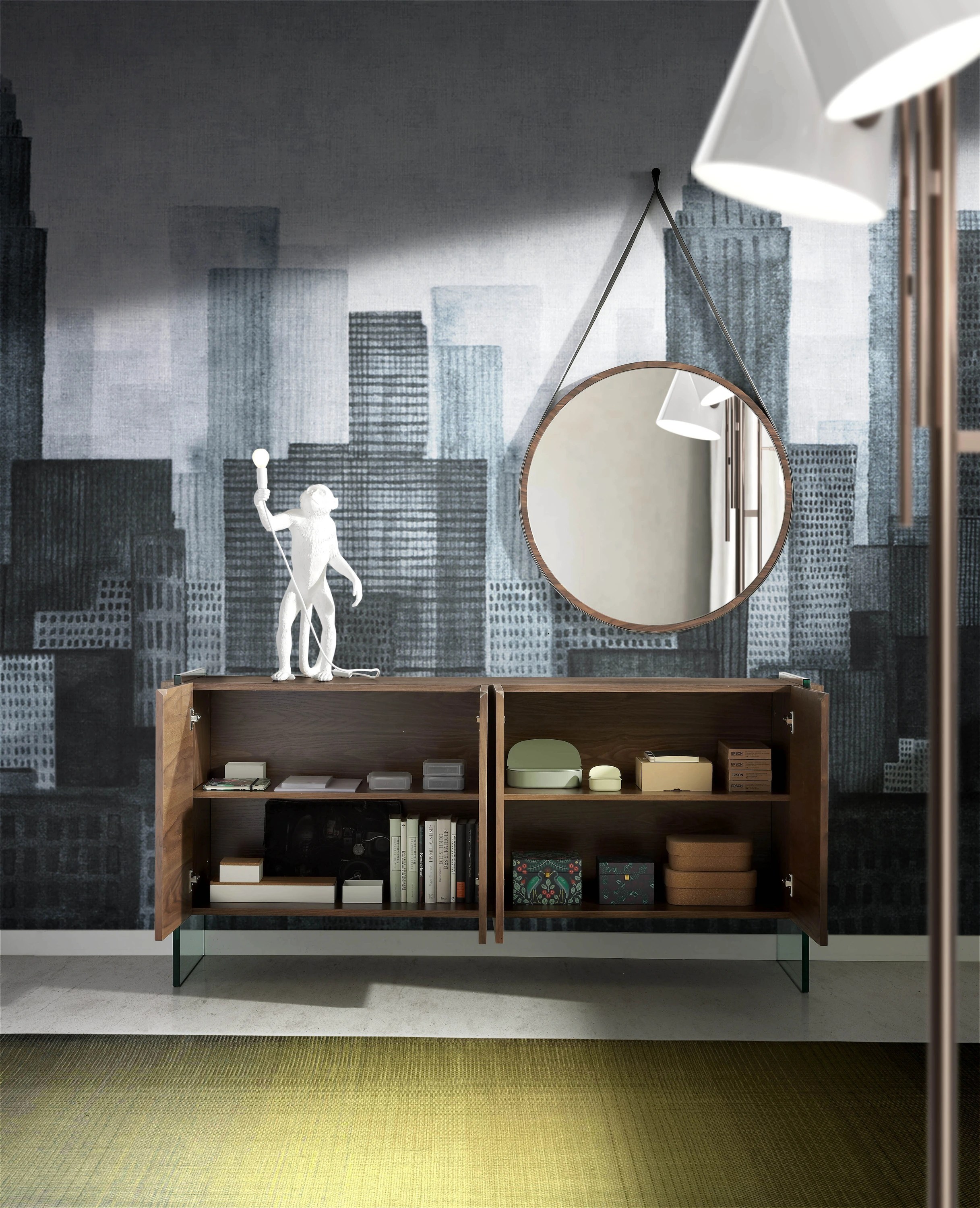 Miroir mural rond noyer