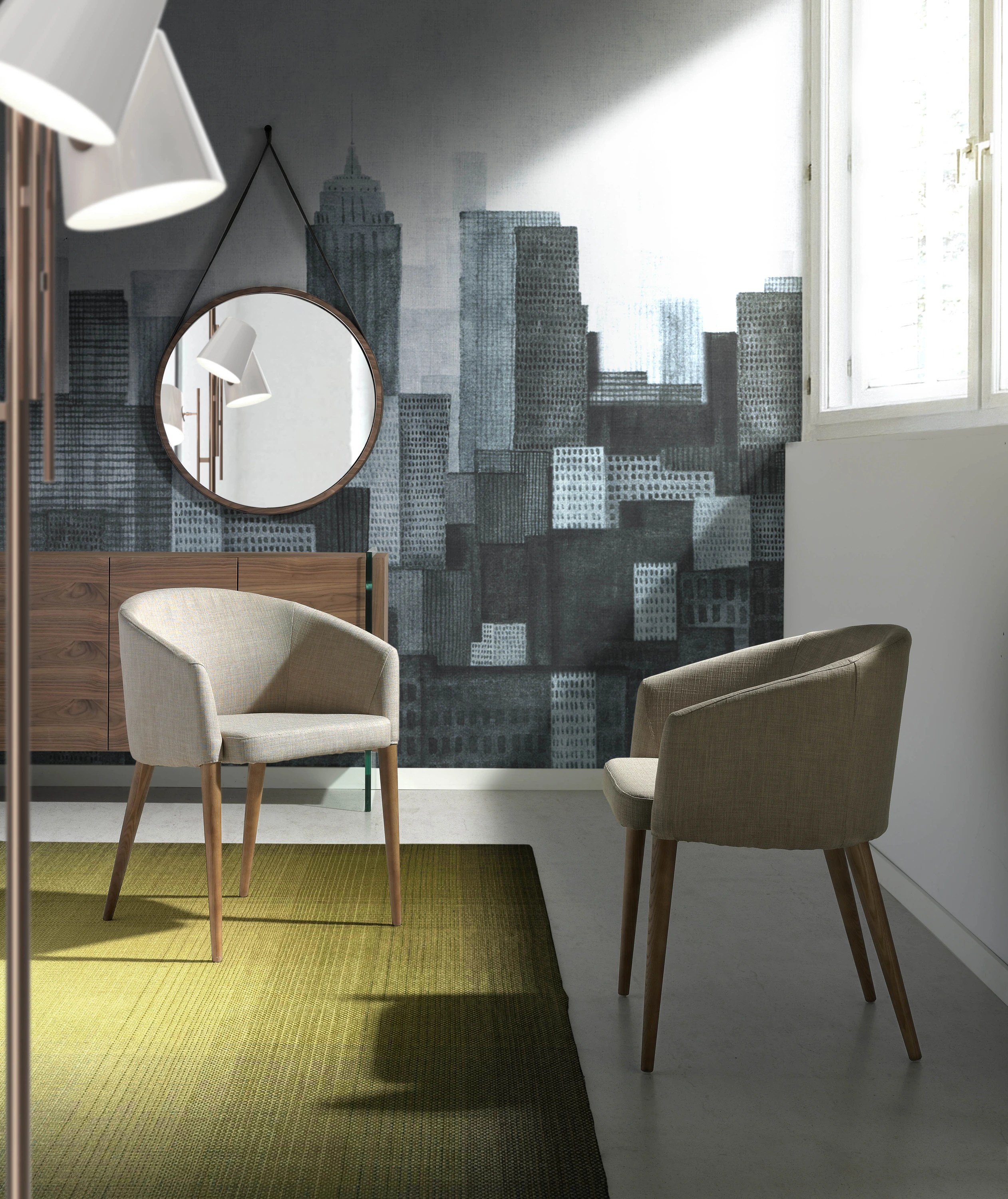 Miroir mural rond noyer